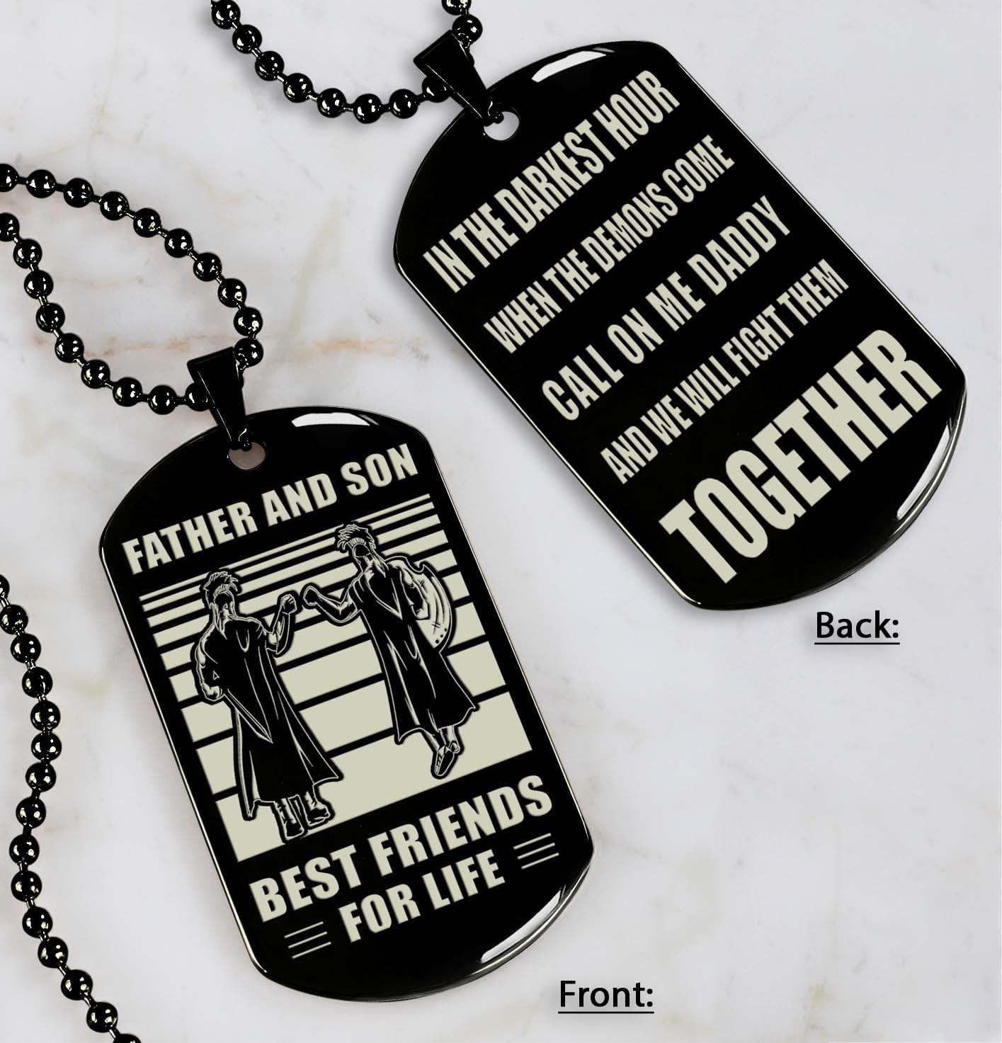 Samurai Personalized Double Sided Dog Tag Call On Me Daddy And We Will Fight Them Together Gifts For Your Dad, From Son To Dad