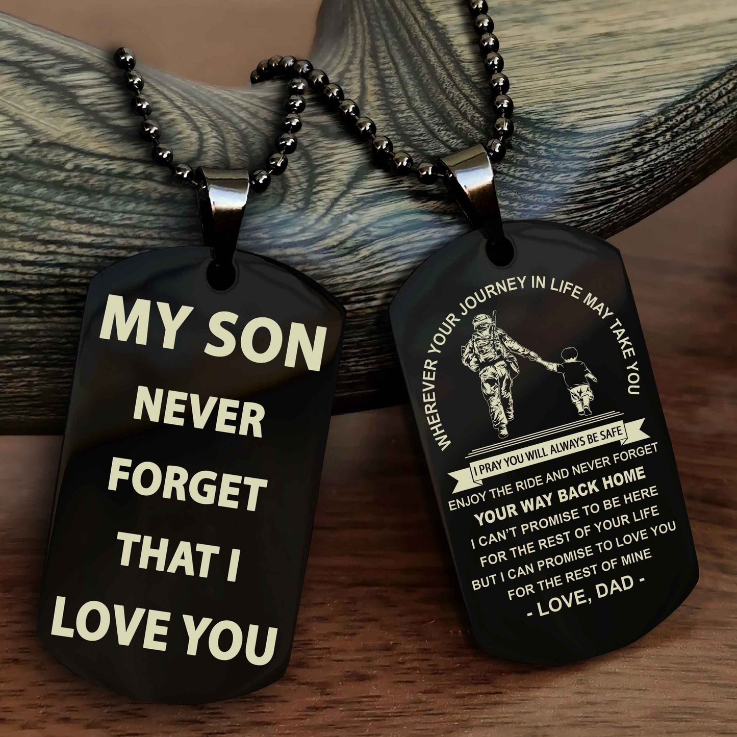 Biker Double Sided Dog Tag To My Son Never Forget That I Love You - Gift For Son Never Forget Your Way Back Home