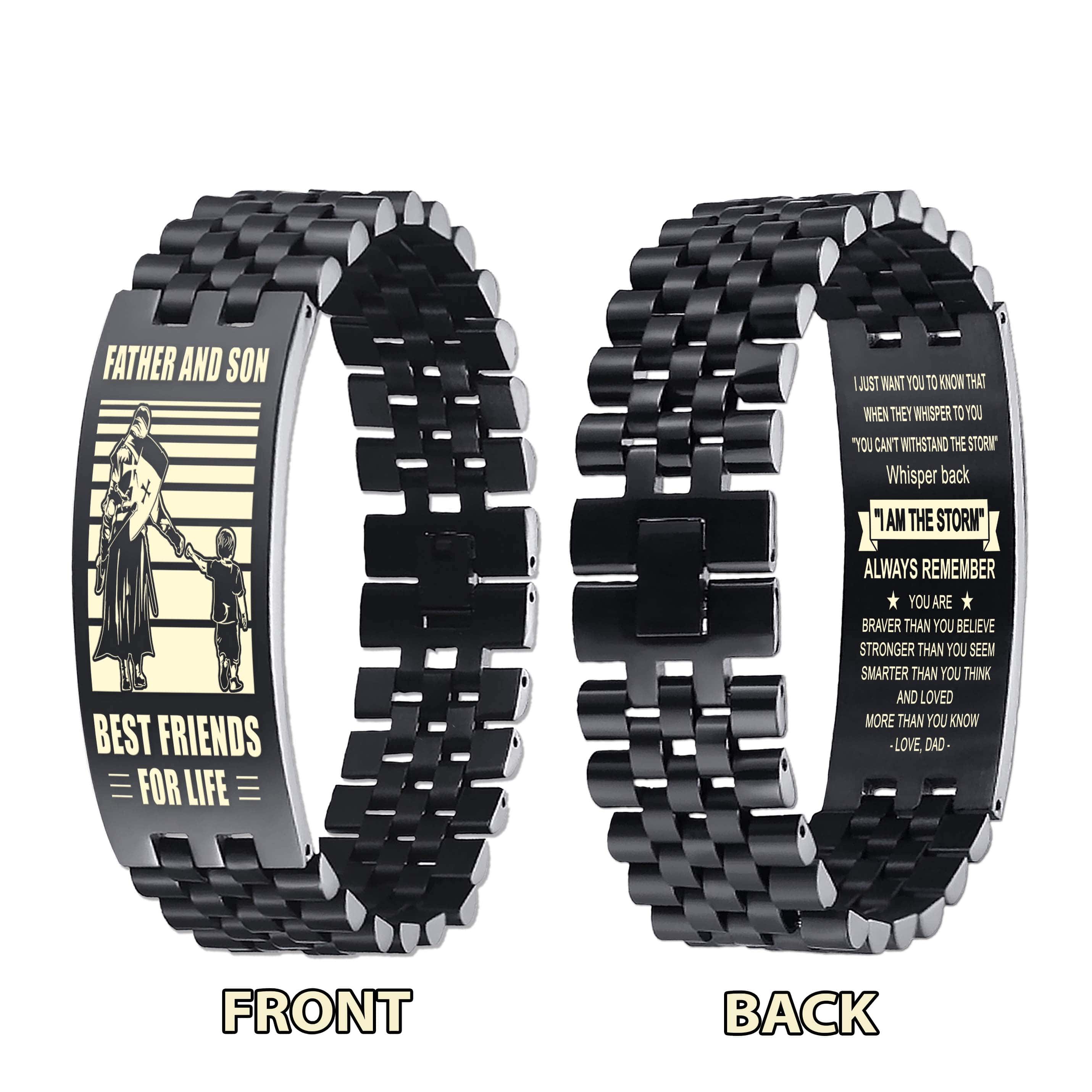 STO Spartan Personalized Double Sided Bracelet Father And Son Best Friends For Life - Message on the back side