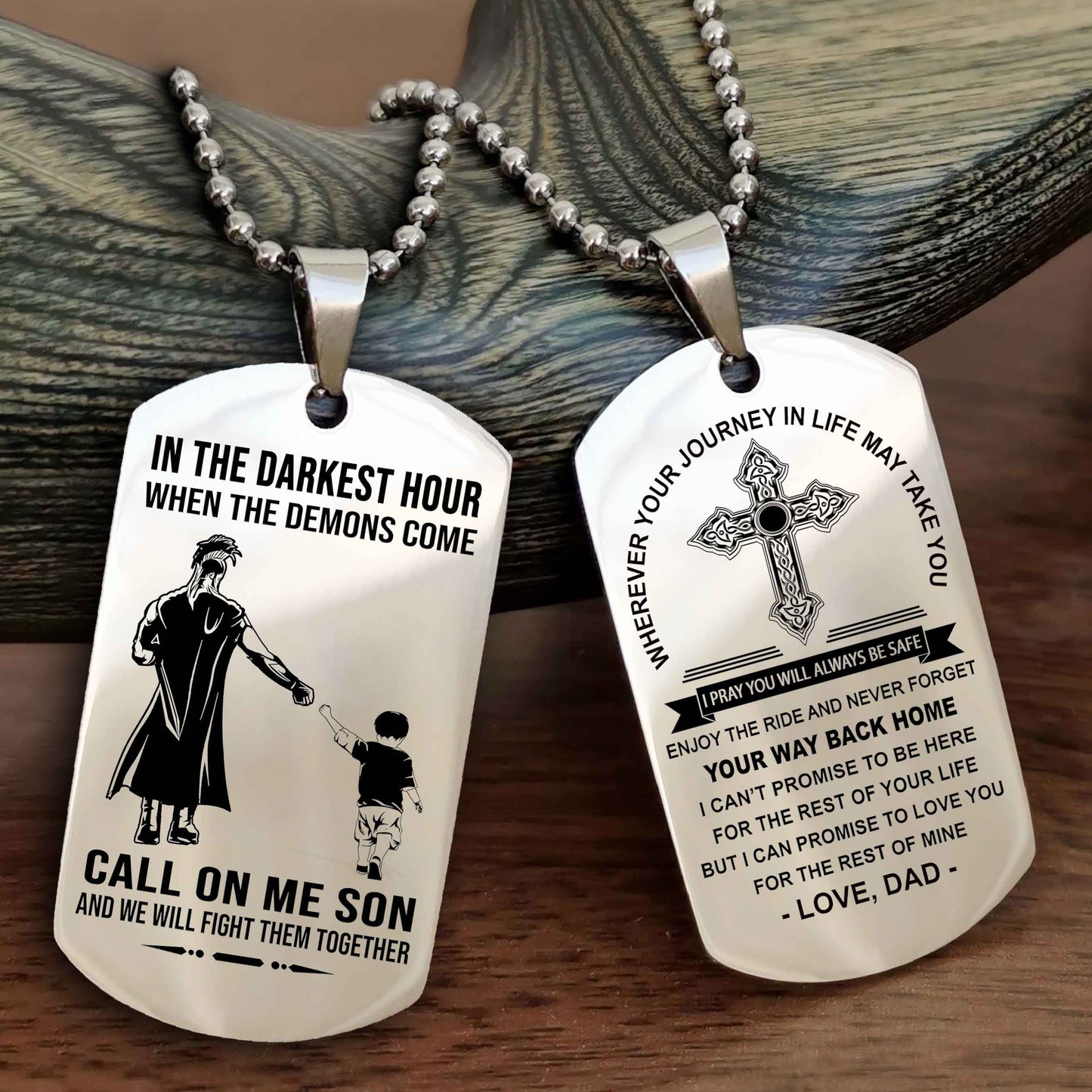 DRB Double Sided Cross Dog Tag Call On Me Son - Gift For Son From Dad Your Way Back Home
