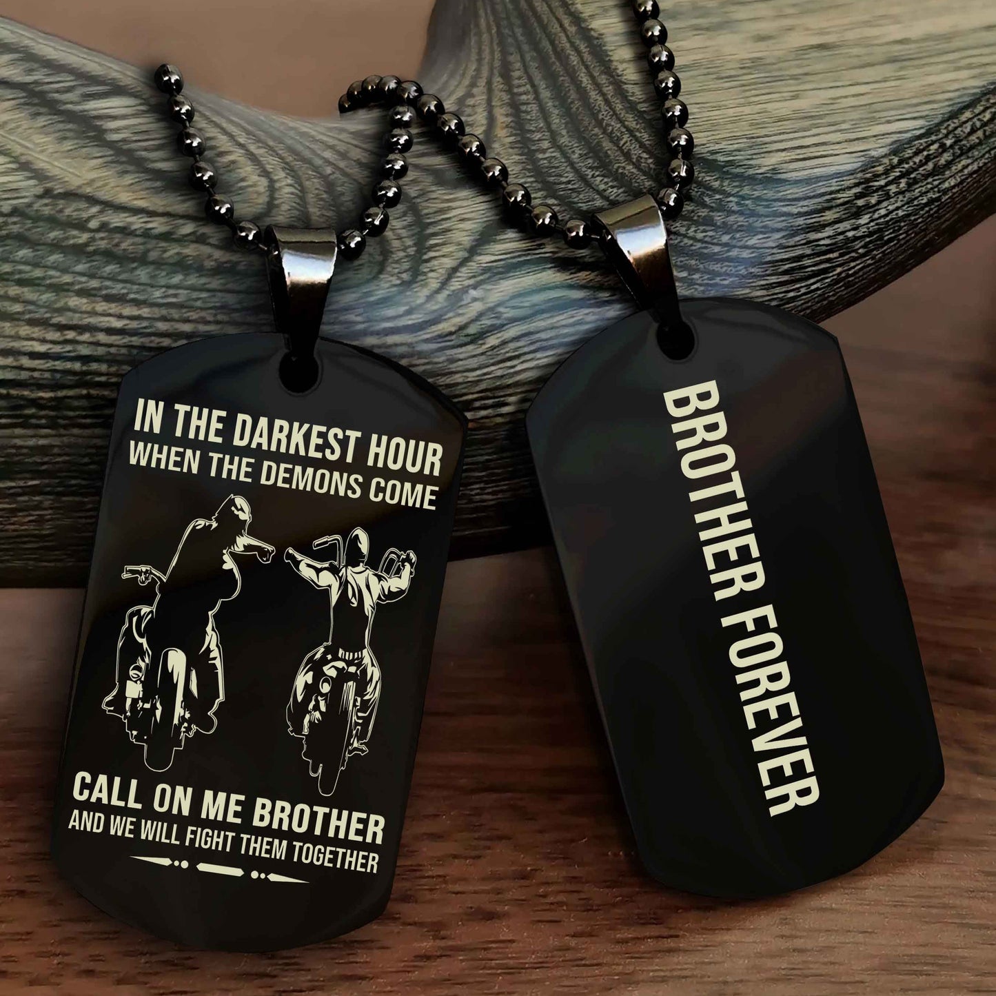 Biker Customizable engraved black dog tag double sided gift from brother, brother forevers