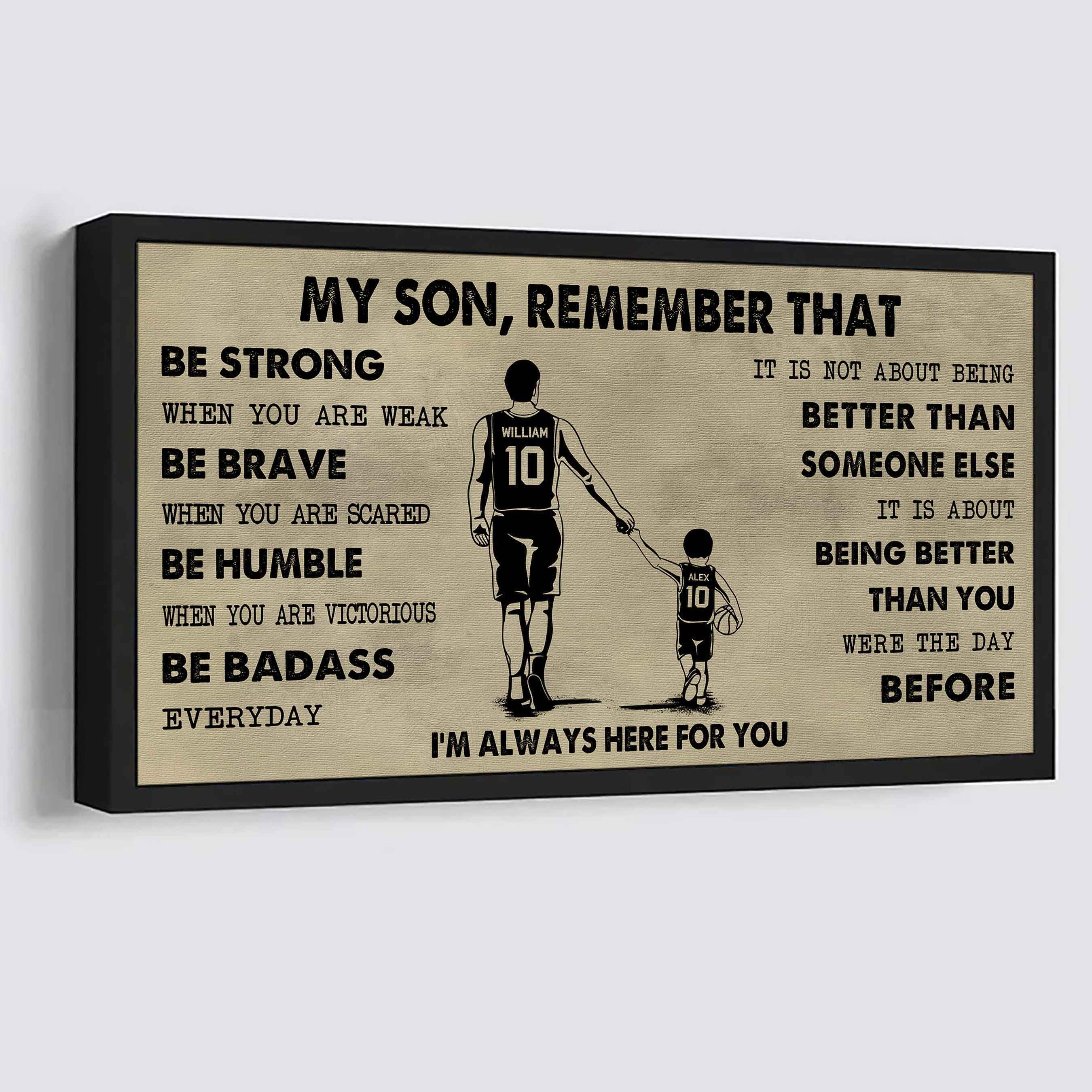 Personalized Sport Poster Canvas - My Son Remember That Be Strong When You Are Weak Be Badass Everyday