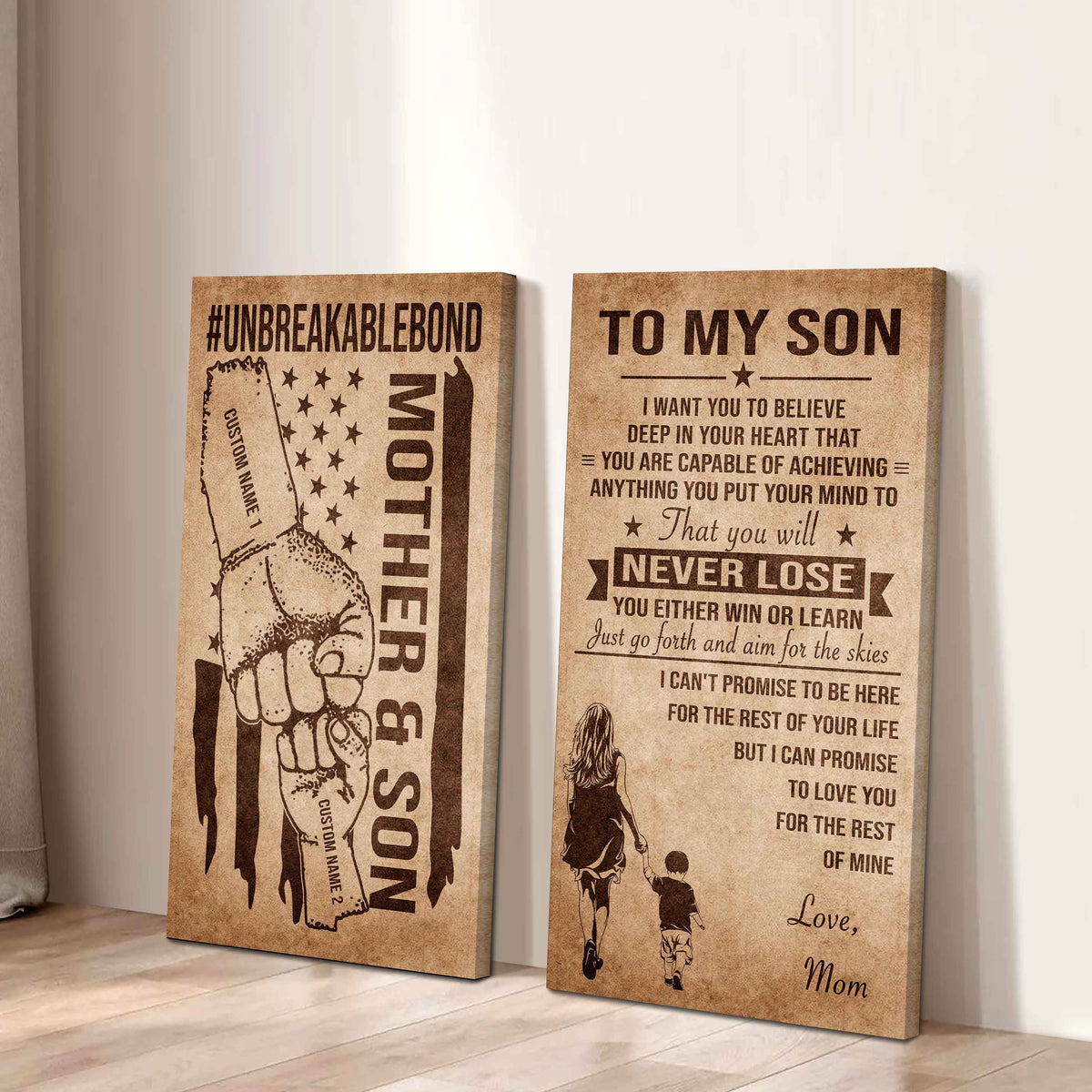 Unbreakable Bond Canvas Set Mother And Son You Will Never Lose You Either Win Or Learn