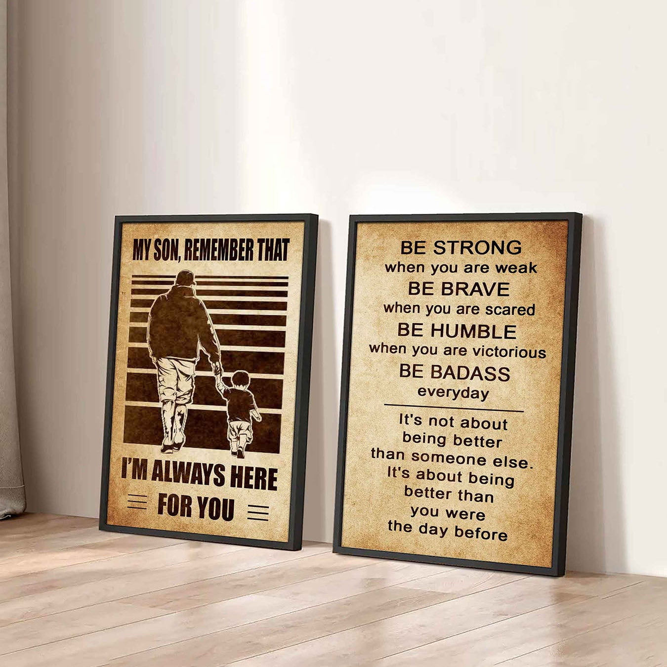 Combo 2 Sport Poster Canvas My Son Remember That - Be Strong When You Are Weak Be Brave When You Are Scared Be Badass Everyday