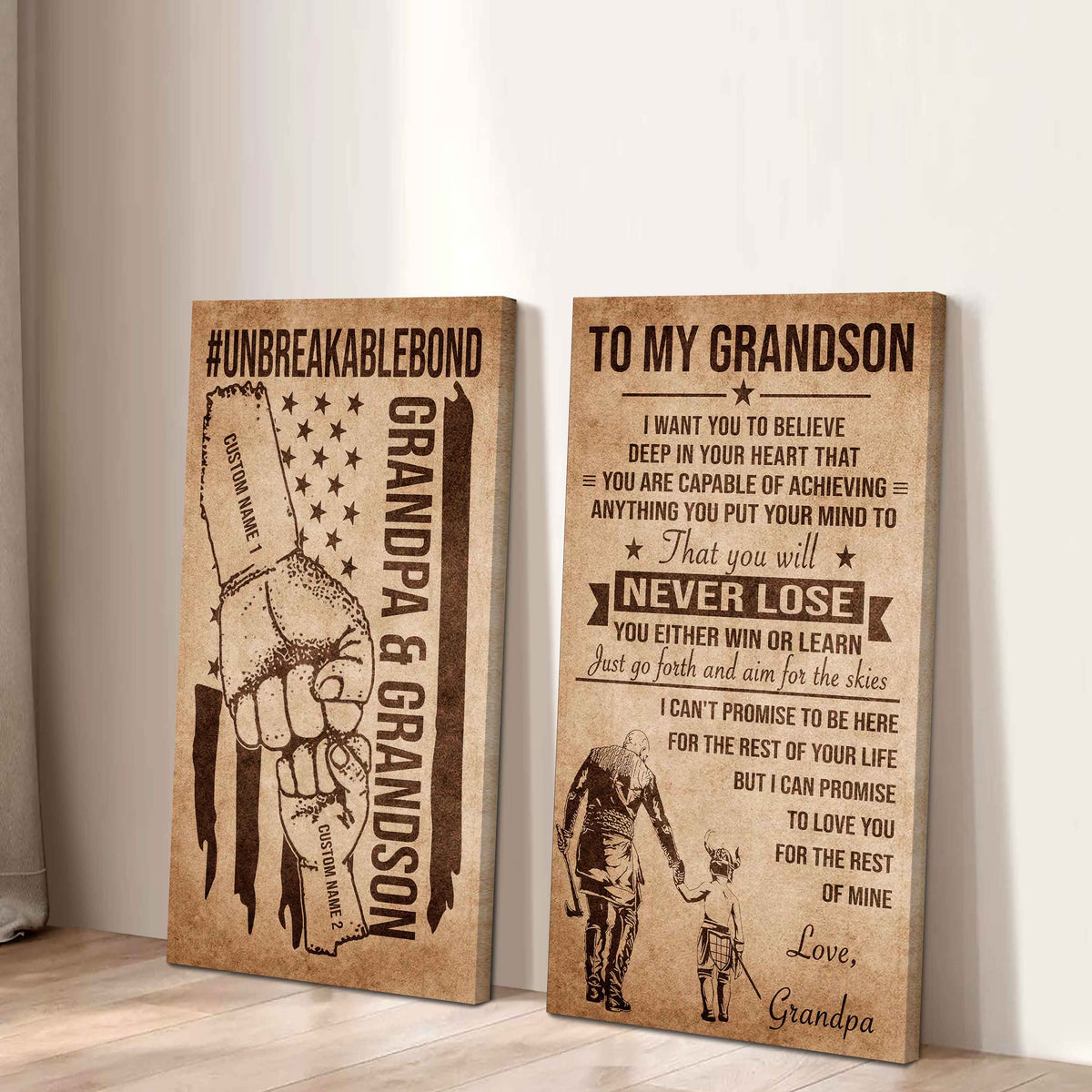Unbreakable Bond Canvas Set Grandpa And Grandson Your Will Never Lose You Either Win Or Learn Gift For Your Grandson