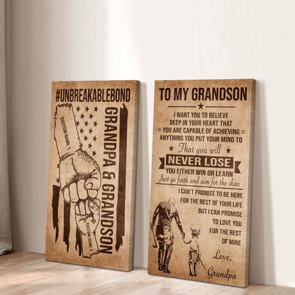 Unbreakable Bond Canvas Set Grandpa And Grandson Your Will Never Lose You Either Win Or Learn Gift For Your Grandson