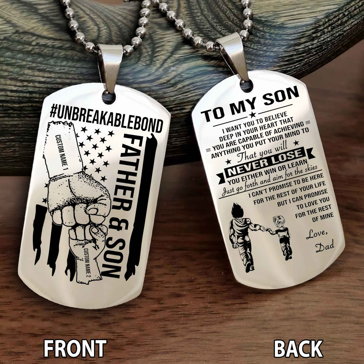 Father And Son UnBreakable Bond Double Side Dog Tag You Will Never Lose You Either Win Or Learn