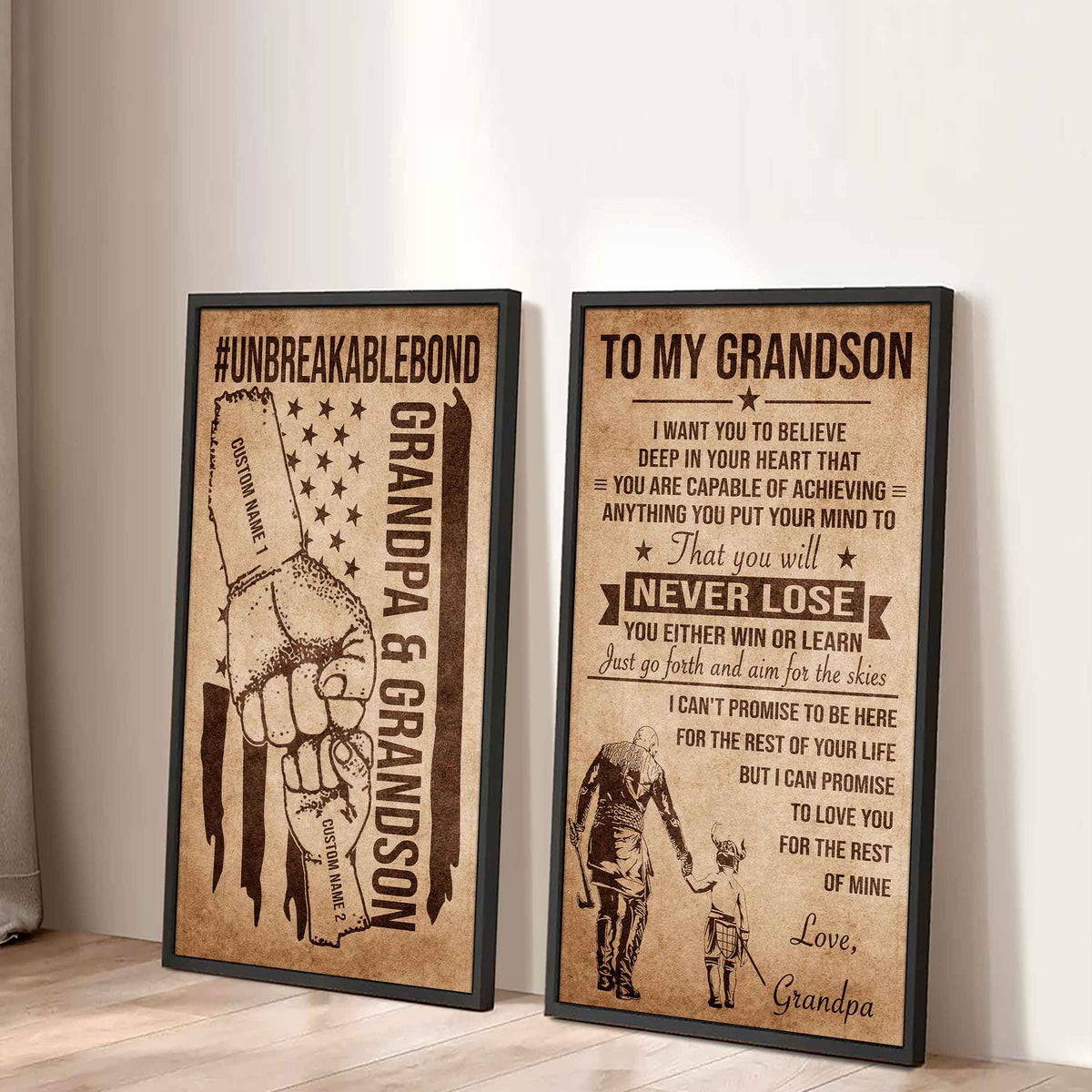 Unbreakable Bond Canvas Set Grandpa And Grandson Your Will Never Lose You Either Win Or Learn Gift For Your Grandson