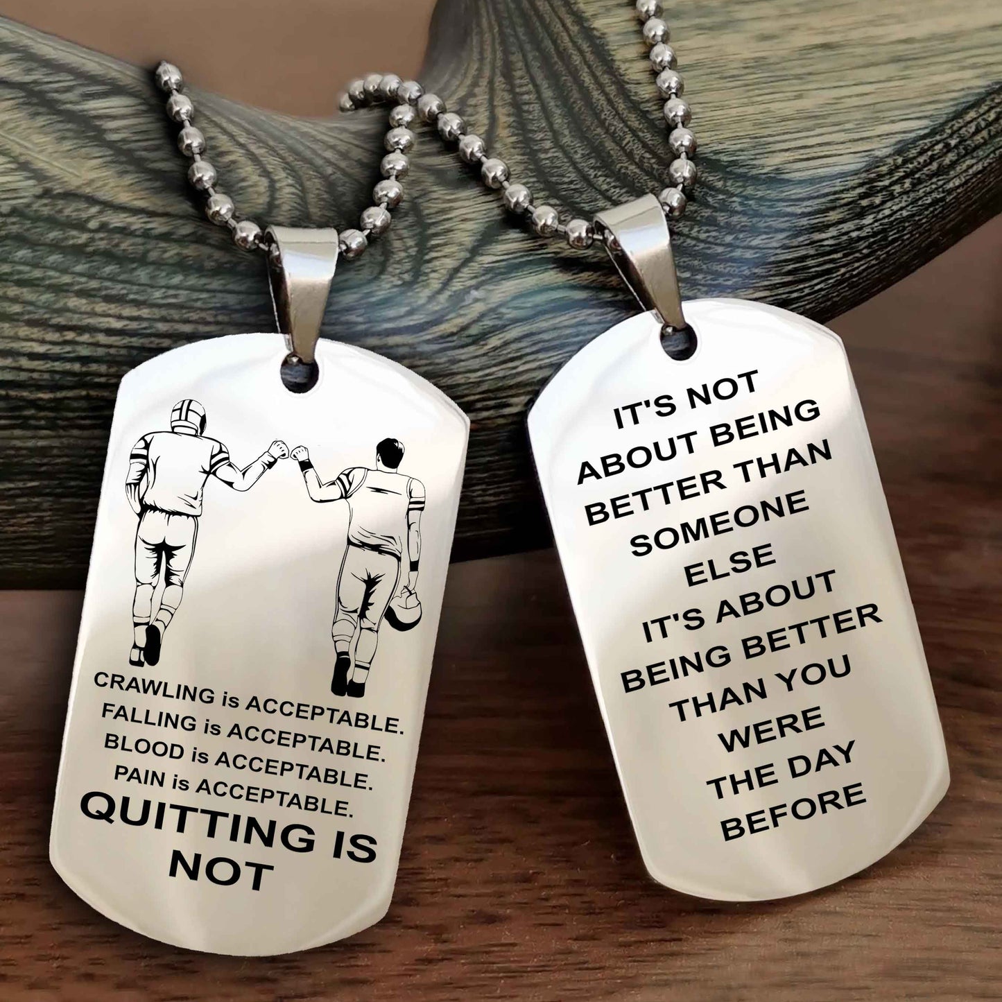 DRB Double Side Dog Tag For Your Friend Quiting Is Not - It's Not About Being Better Than Someone Else