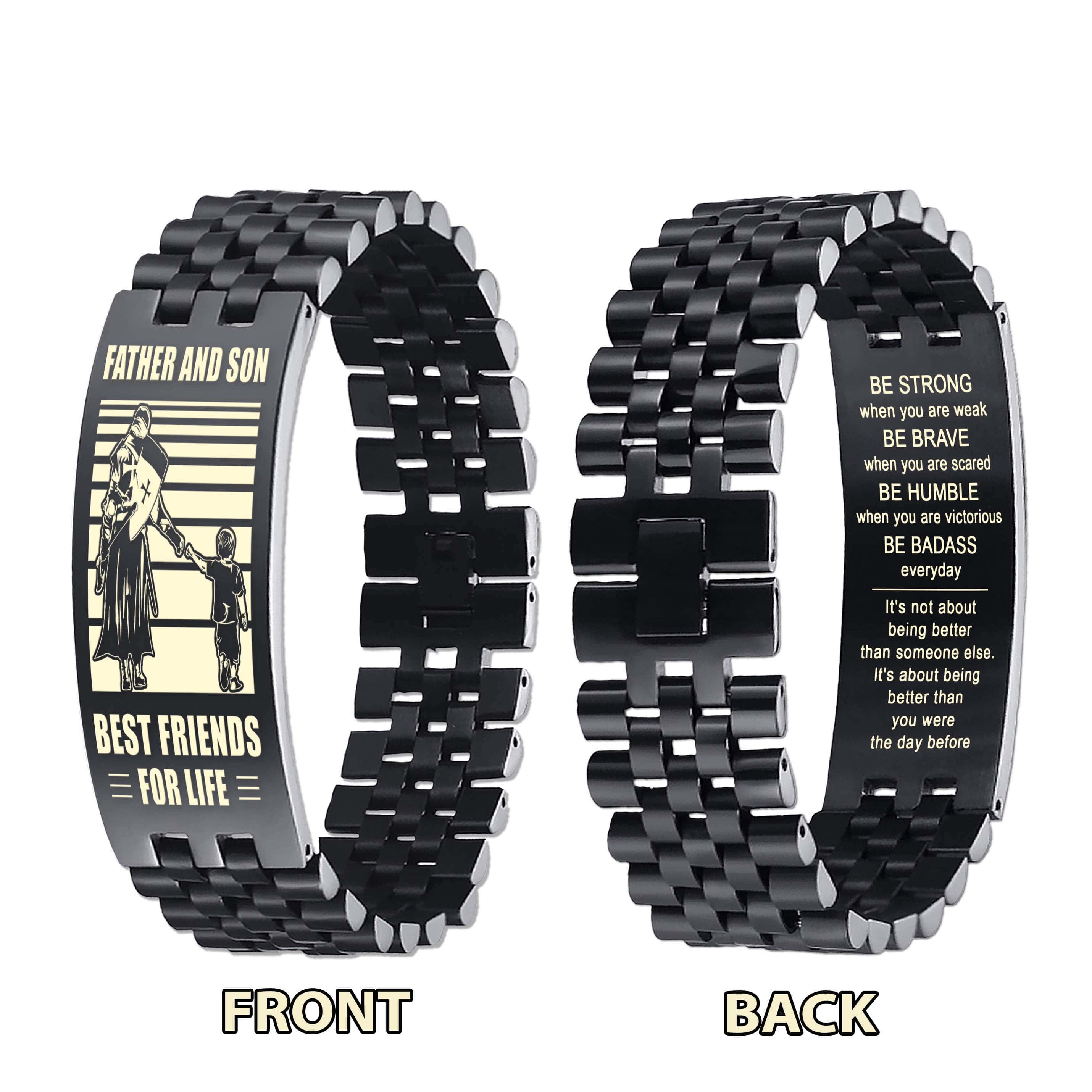 STO Biker Personalized Double Sided Bracelet Father And Son Best Friends For Life - Message on the back side