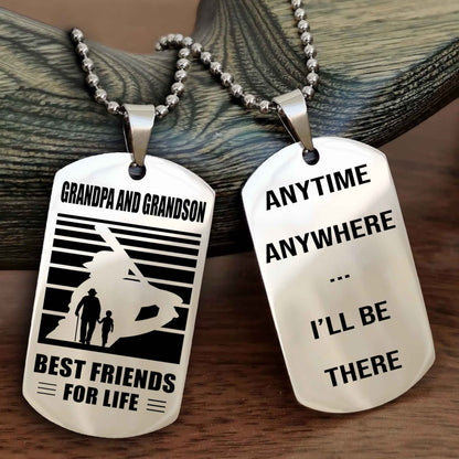 Sport Personalized Double Sided Dog Tag Grandpa And Grandson Best Friend For Life - Anytime Anywhere I Will Be There