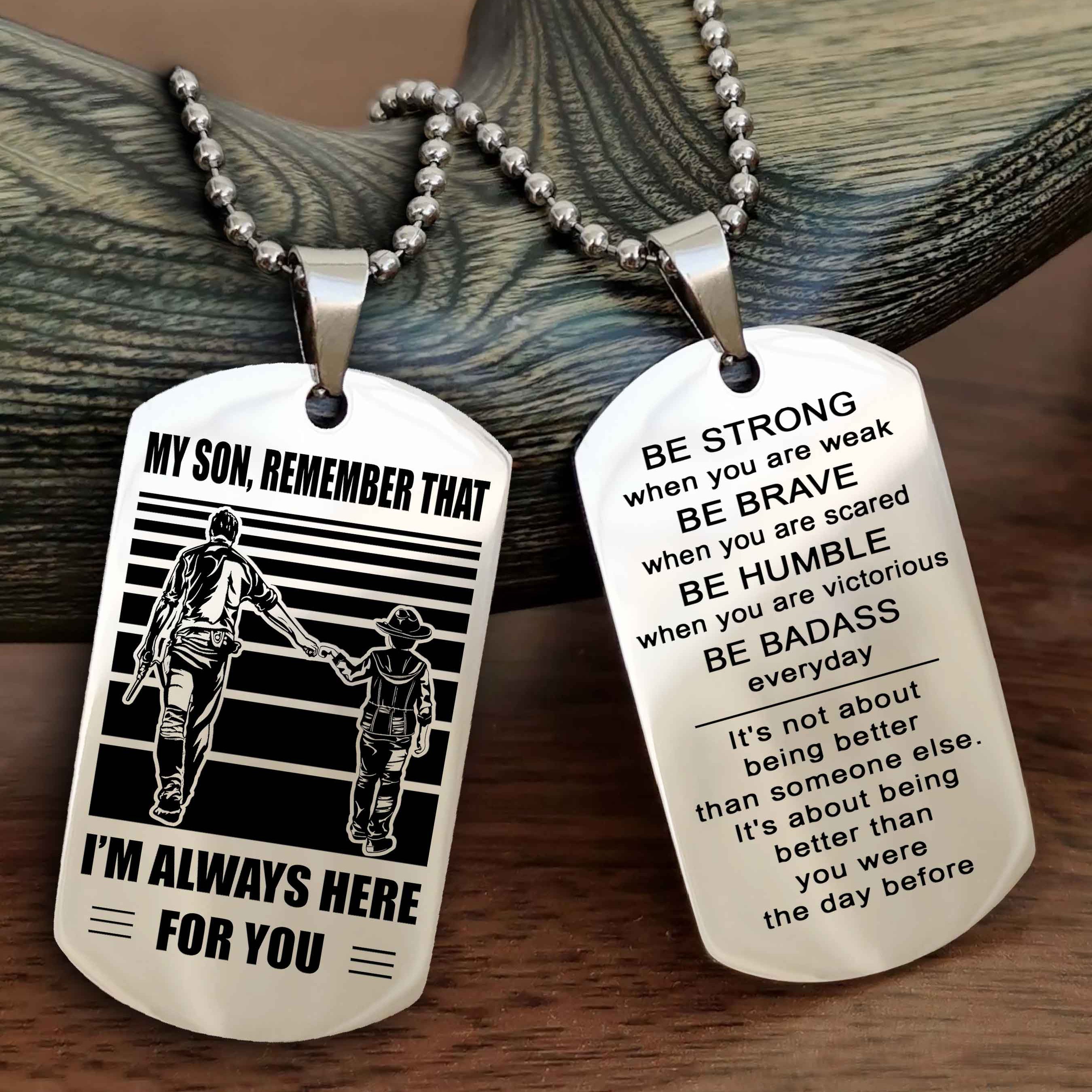 WD Personalized Double Side Dog Tag From Father To Son With Message On The Back Gift For Your Son