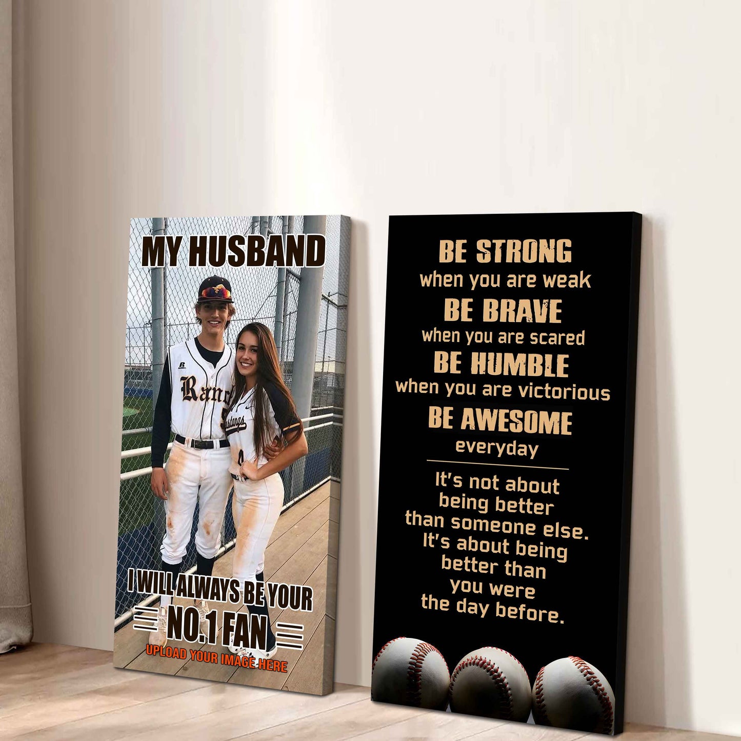 Young Sport Couple To My Husband Be Strong When You Are Weak Be Badass Everyday Set 2 Canvas Wall Art