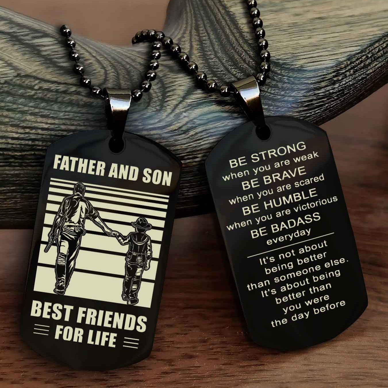 WD Personalized Double Side Dog Tag From Father To Son With Message On The Back Gift For Your Son