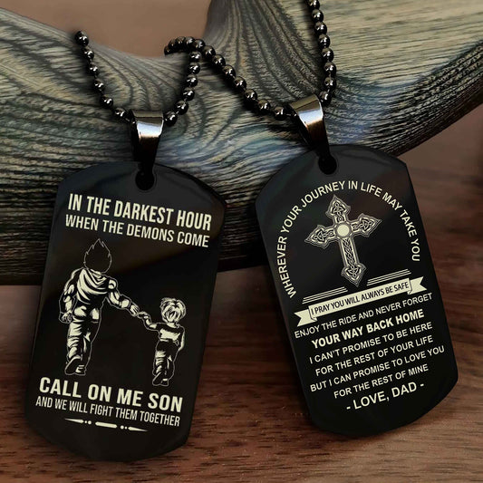 DRB Double Sided Cross Dog Tag Call On Me Son - Gift For Son From Dad Your Way Back Home