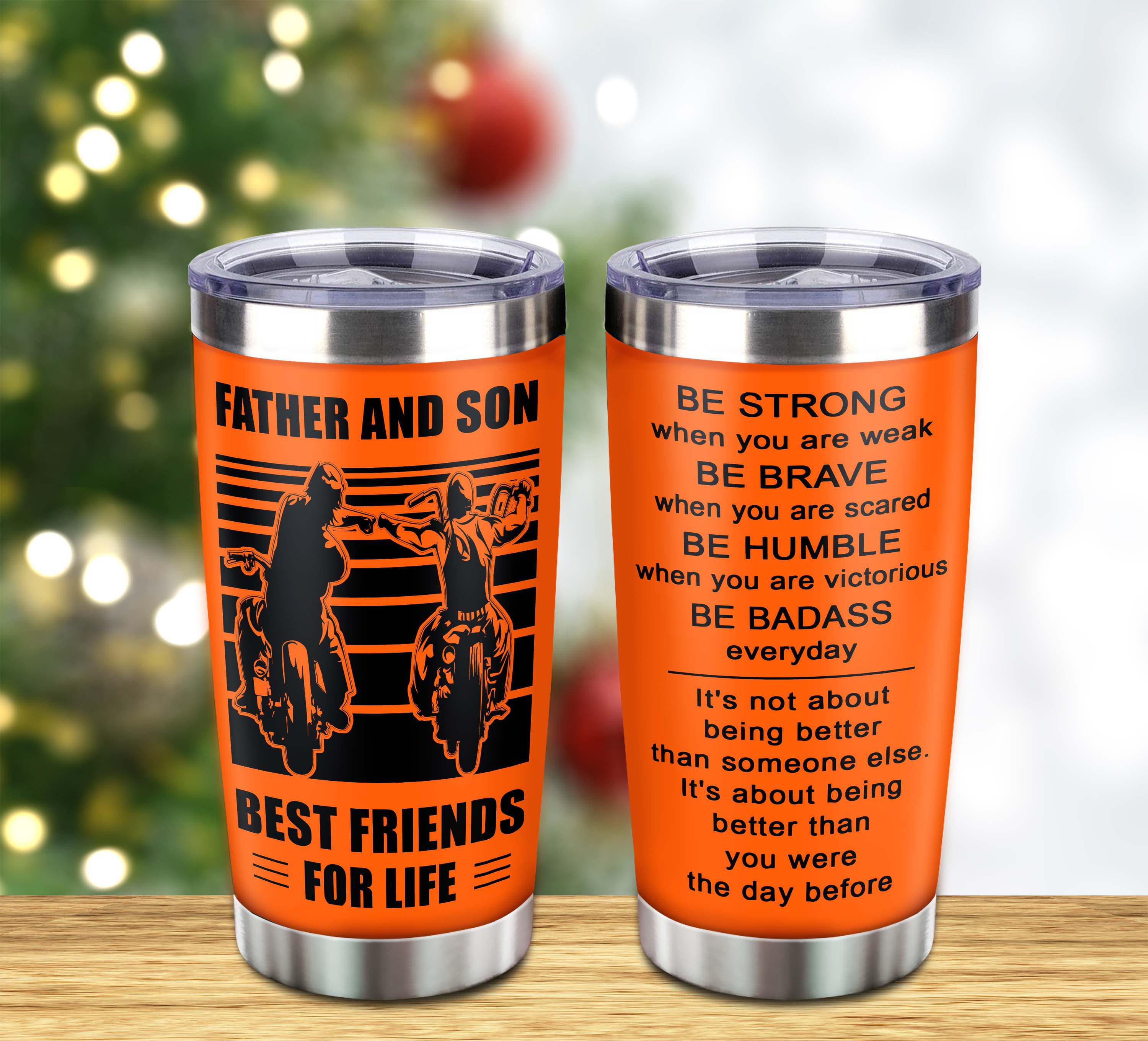 Customizable Hockey Tumbler, Gifts From Dad To Son Father And Son Best Friend For Life With Inspriration Message