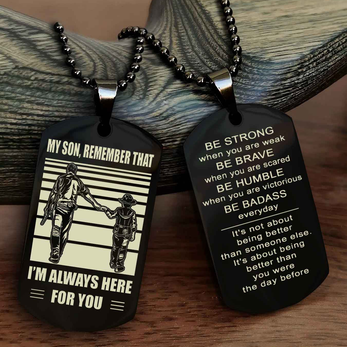 WD Personalized Double Side Dog Tag From Father To Son With Message On The Back Gift For Your Son