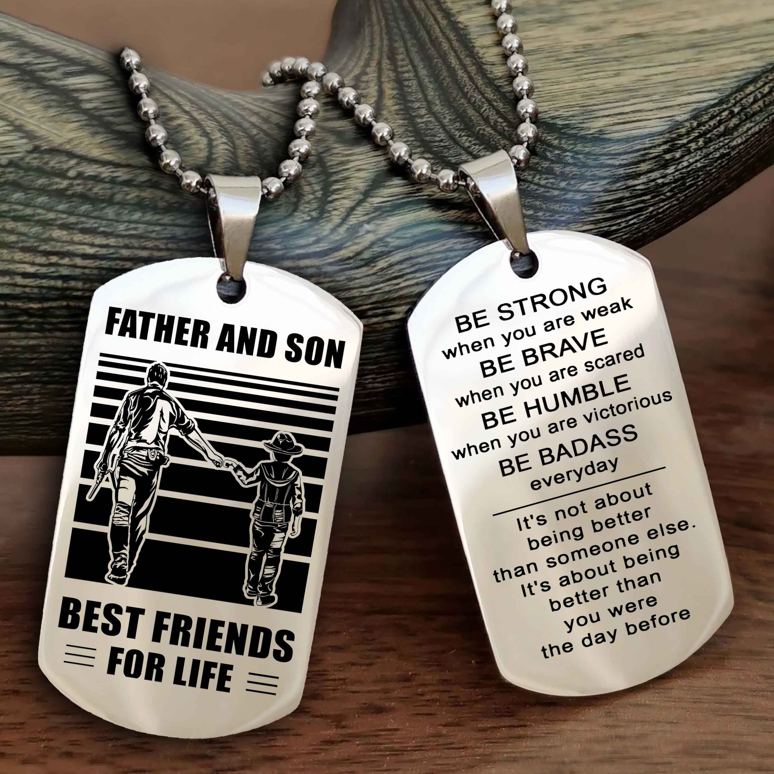 WD Personalized Double Side Dog Tag From Father To Son With Message On The Back Gift For Your Son