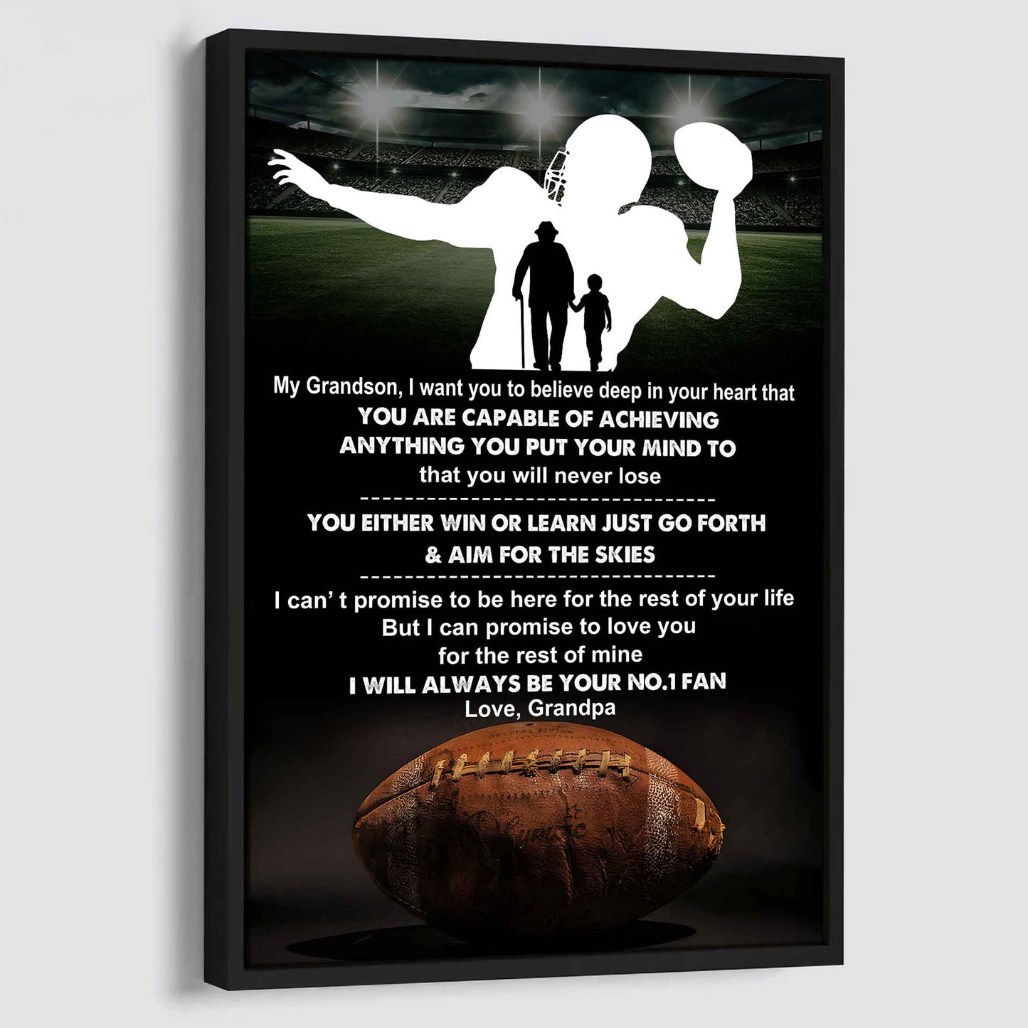 Baseball Poster Canvas Granpa To Grandson - That You Will Never Lose You Either Win Or Learn I Will Always Your No 1 Fan