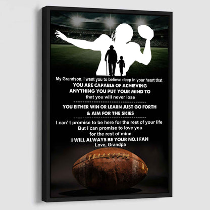 Baseball Poster Canvas Granpa To Grandson - That You Will Never Lose You Either Win Or Learn I Will Always Your No 1 Fan