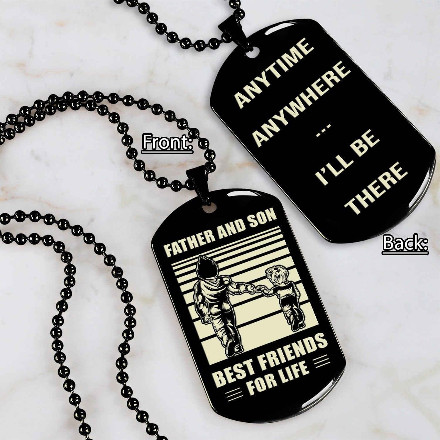 Biker Personalized Double Sided Dog Tag Father And Son Best Friends For Life - Message on the back side