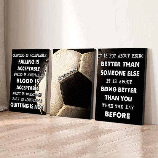 No Quitting – Soccer Athlete Mindset | 3-Piece Motivational Canvas Wall Art
