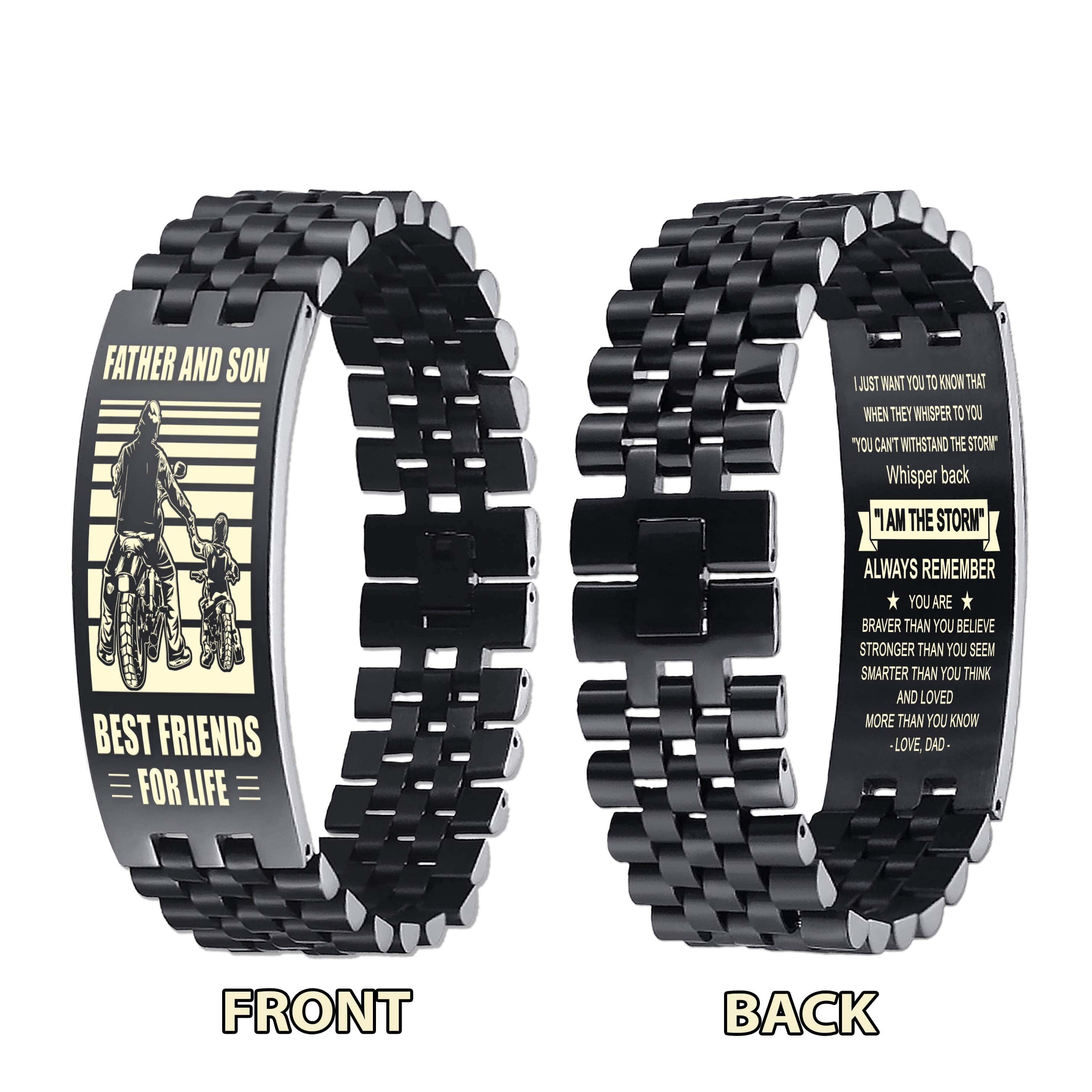 NVL Biker Personalized Double Sided Bracelet Father And Son Best Friends For Life - Message on the back side