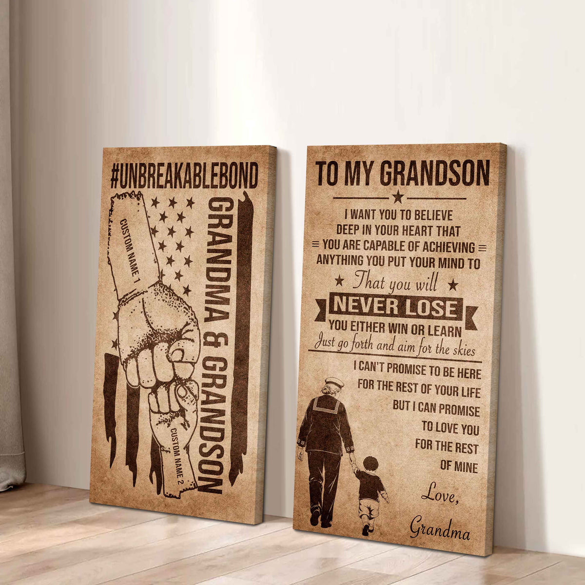 Unbreakable Bond Canvas Set Grandma And Grandson You Will Never Lose You Either Win Or Learn