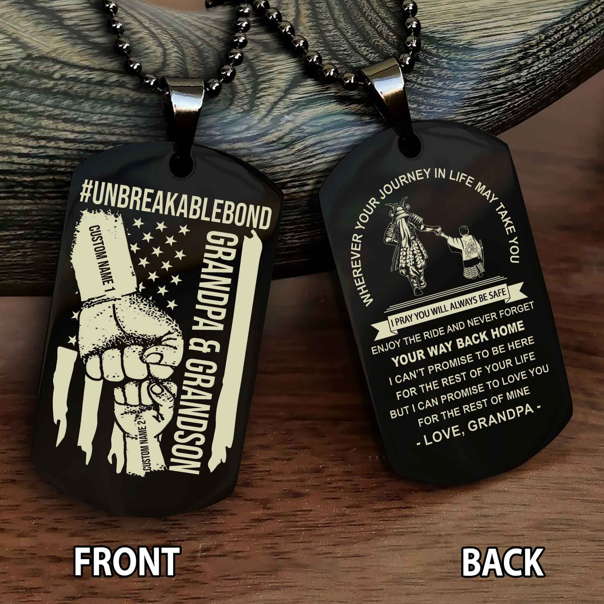 Grandpa And Grandson UnBreakable Bond Double Side Dog Tag Never Forget Your Way Back Home
