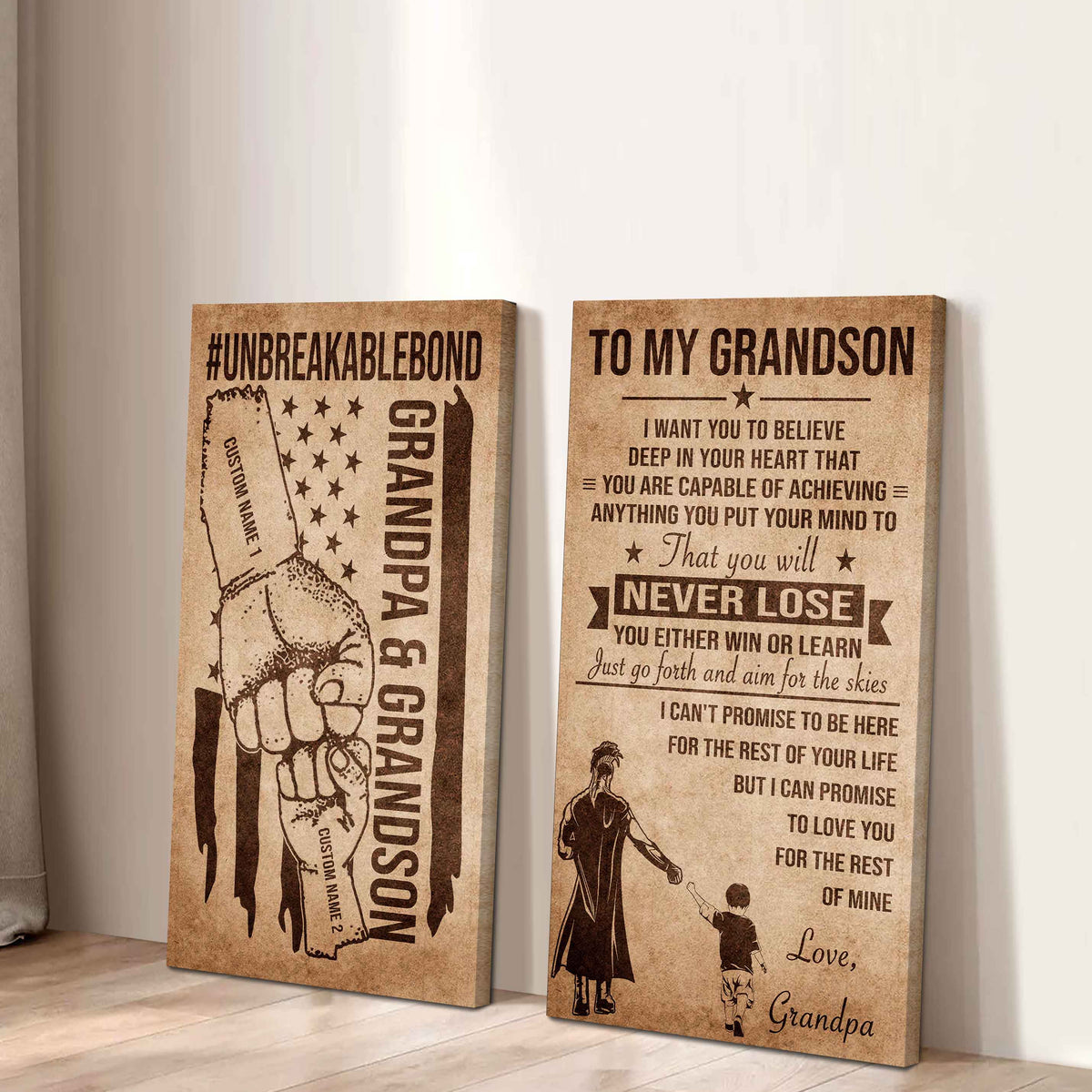 Unbreakable Bond Canvas Set Grandpa And Grandson Your Will Never Lose You Either Win Or Learn Gift For Your Grandson