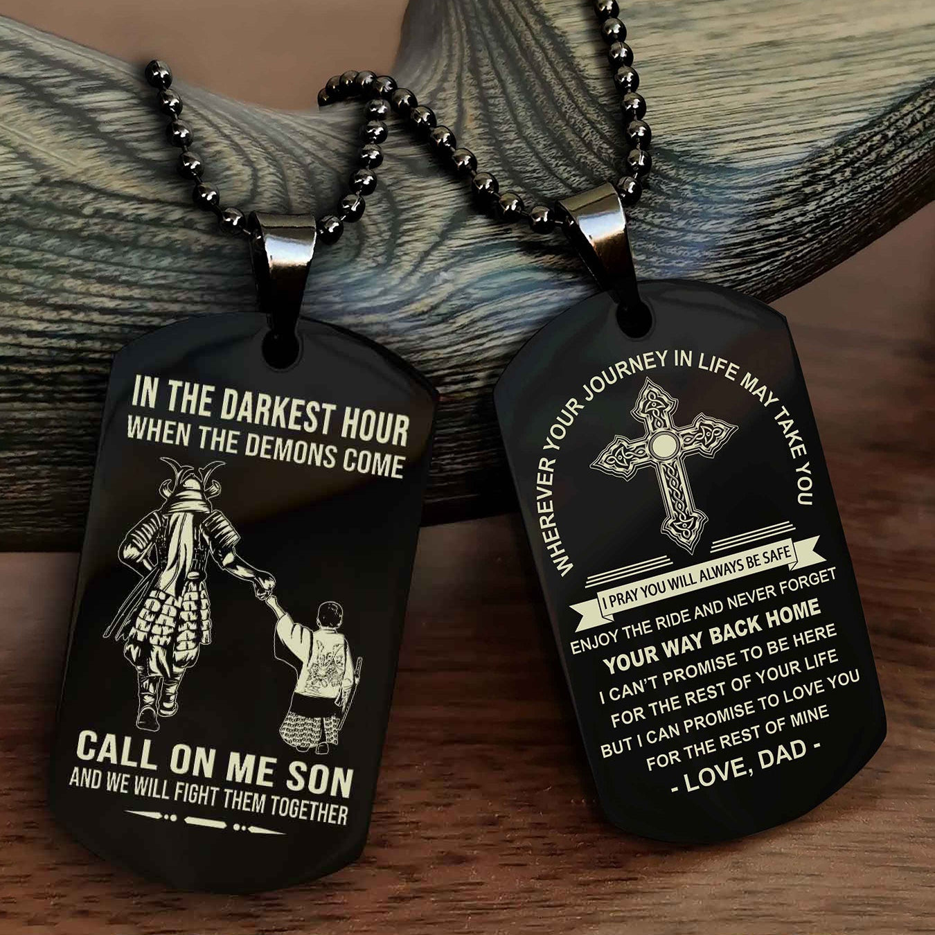 DRB Double Sided Cross Dog Tag Call On Me Son - Gift For Son From Dad Your Way Back Home