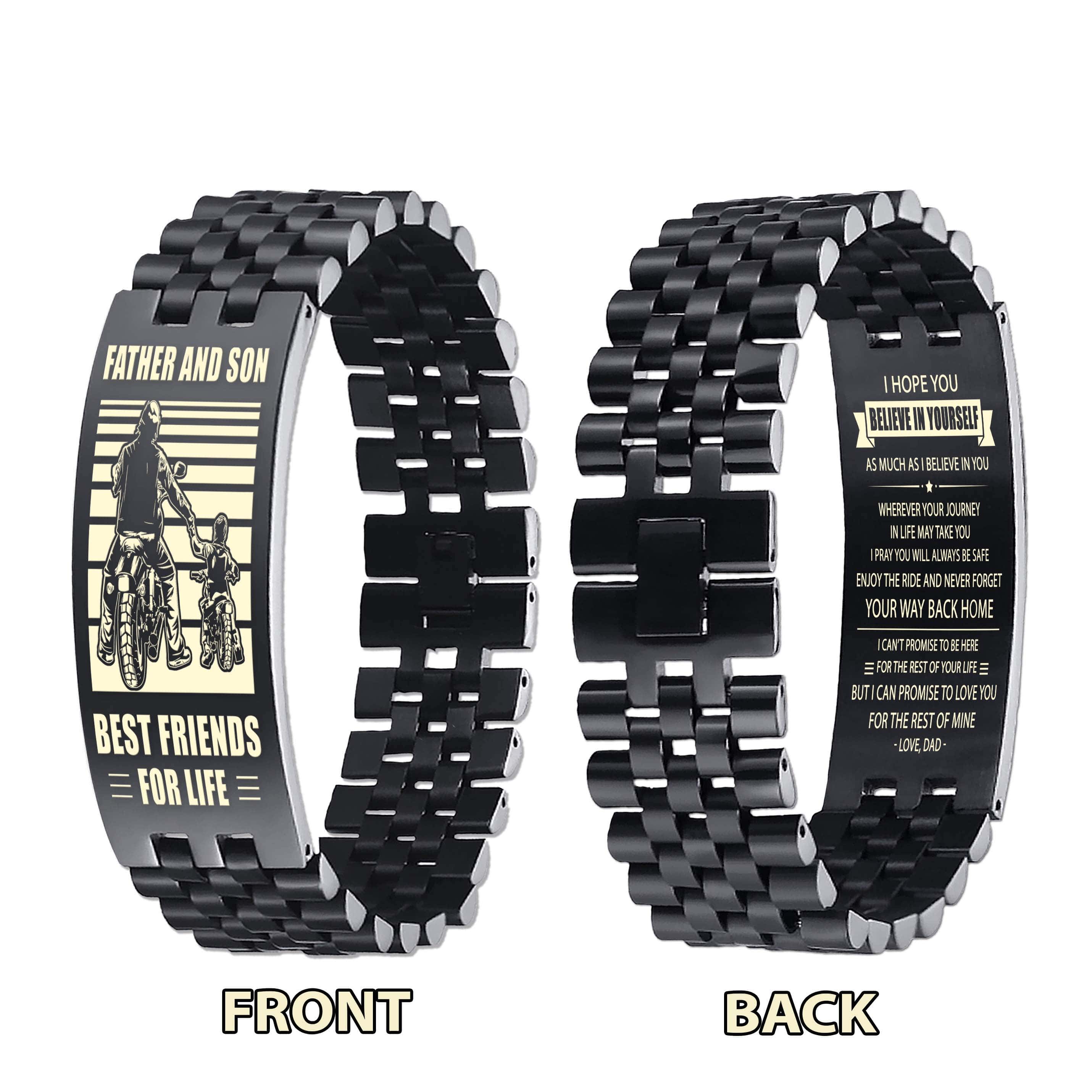 WBH Personalized Double Sided Bracelet Father And Son Best Friends For Life - Message on the back side