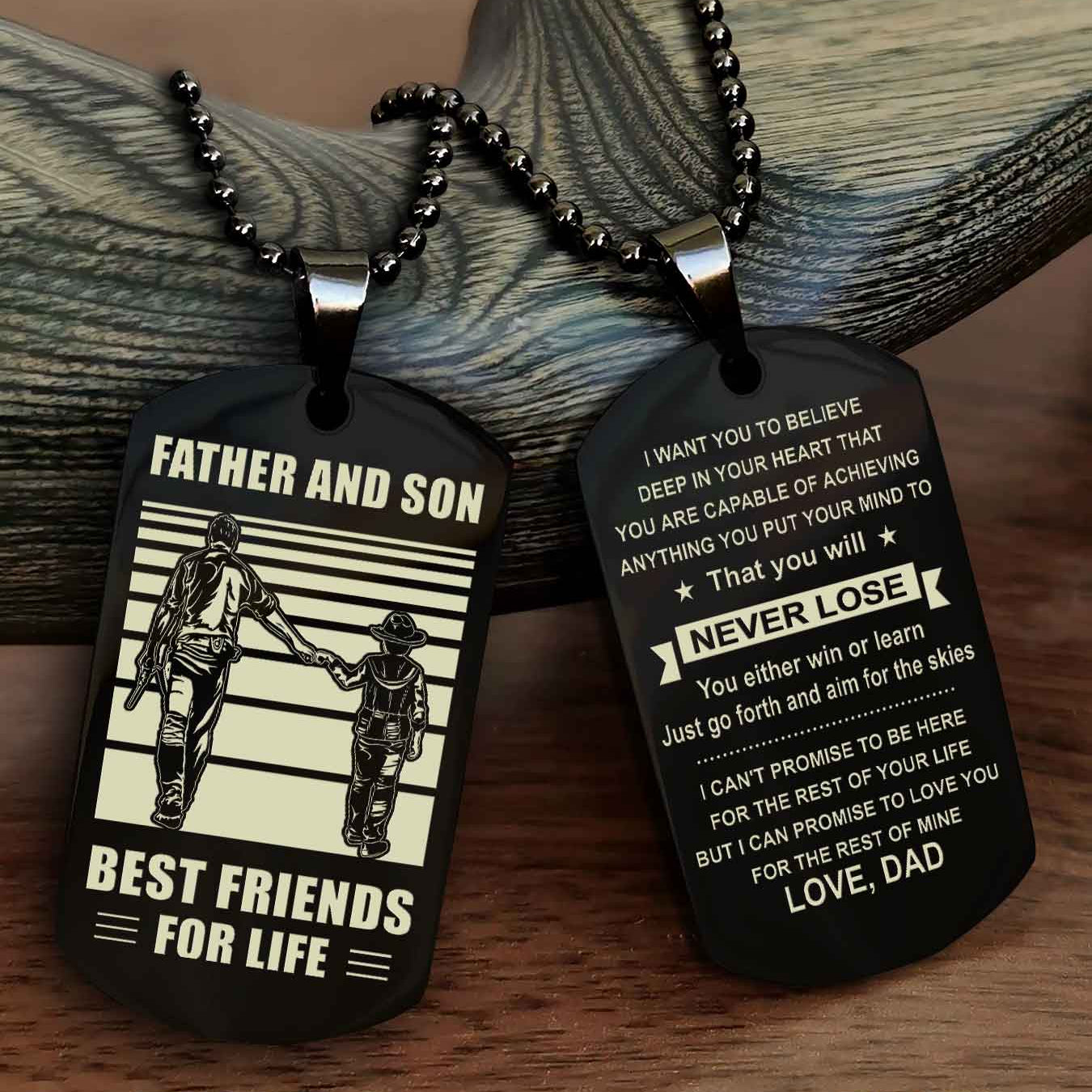 WD Personalized Double Side Dog Tag From Father To Son With Message On The Back Gift For Your Son