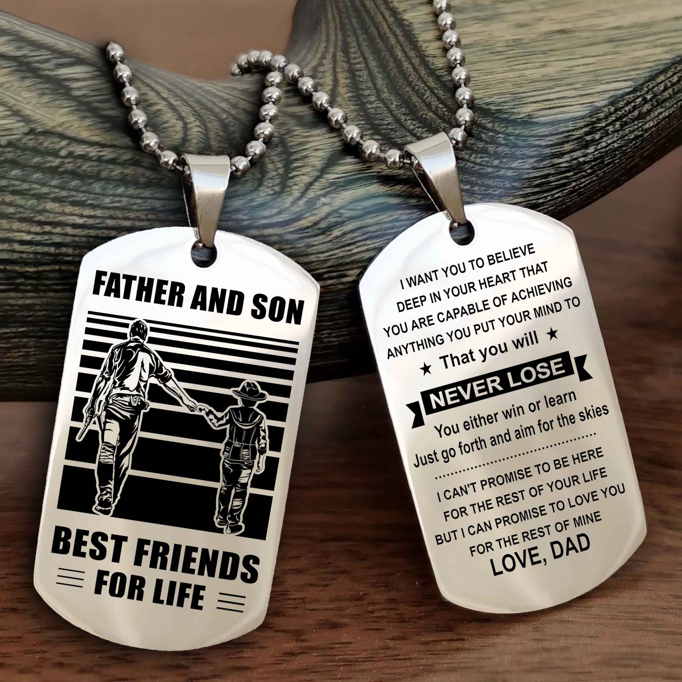 WD Personalized Double Side Dog Tag From Father To Son With Message On The Back Gift For Your Son