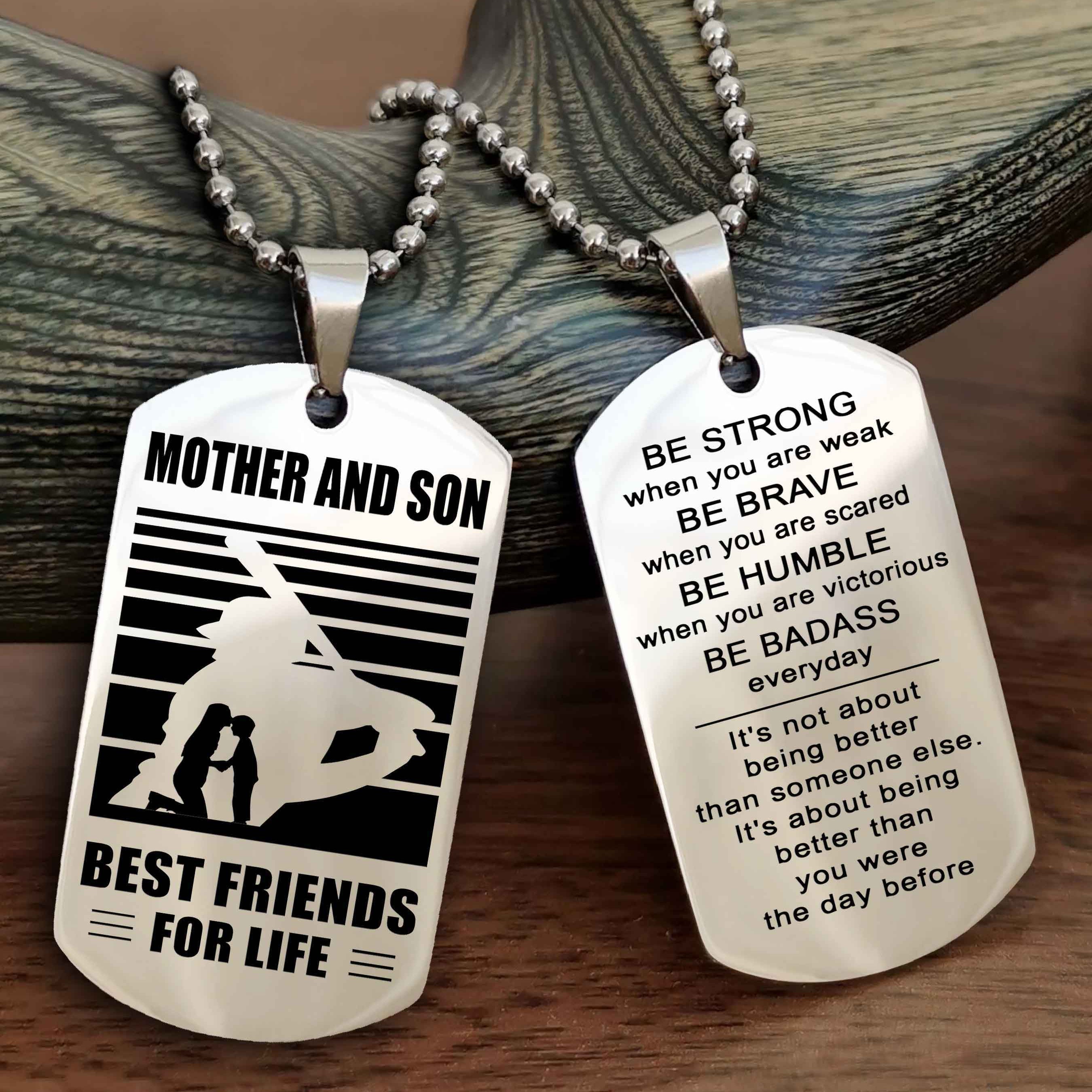 Sport Personalized Double Sided Dog Tag Father And Son Best Friend For Life - Be Strong When You Are Weak Be Badass Everyday