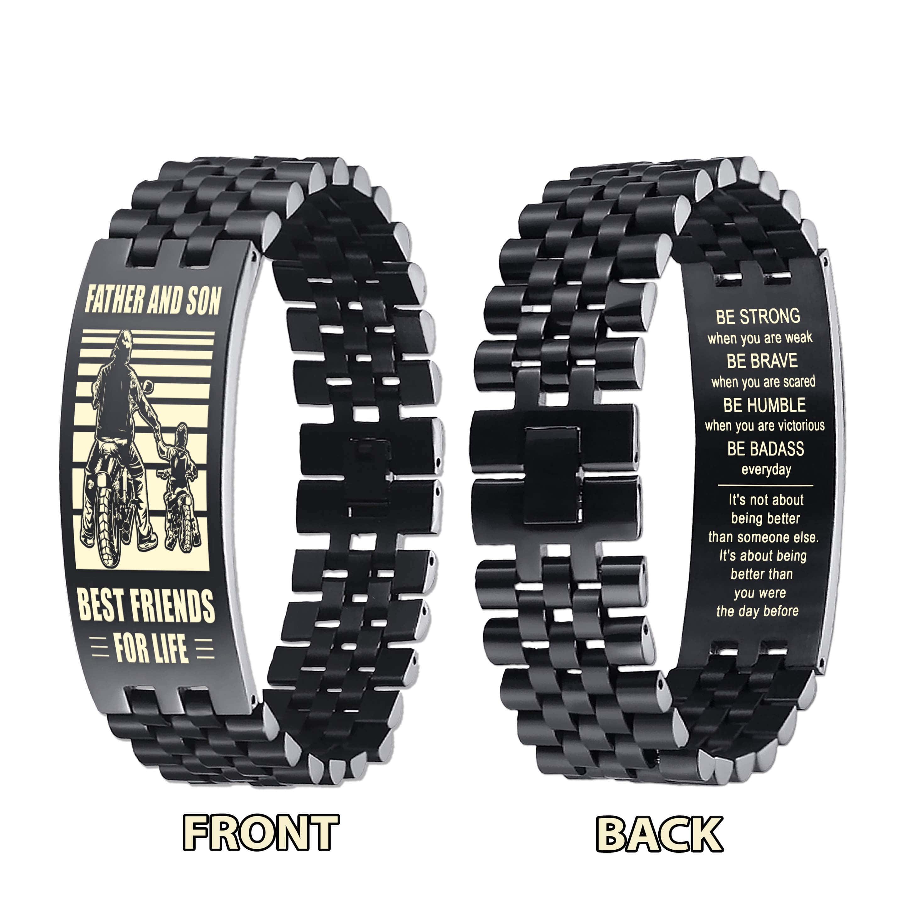 WBH Biker Personalized Double Sided Bracelet Father And Son Best Friends For Life - Message on the back side