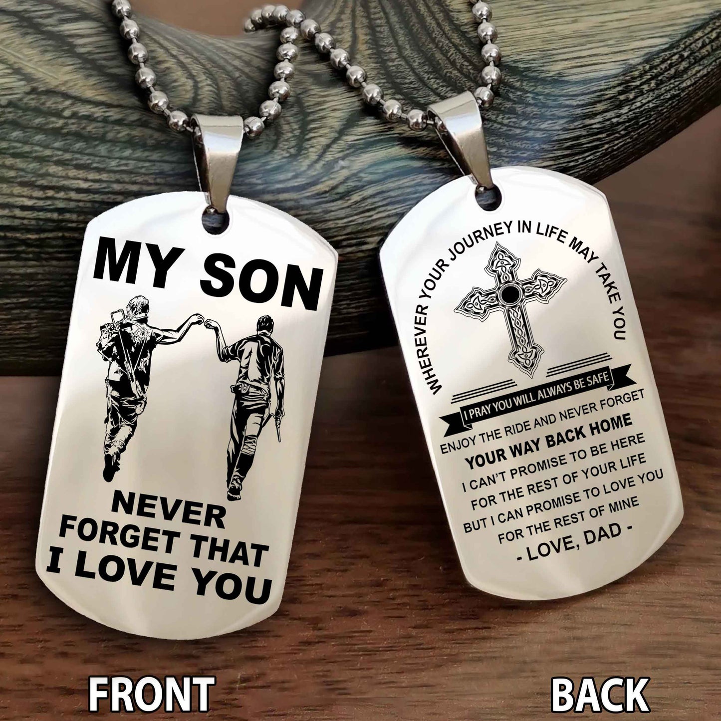 Special Version Double Side Dog Tag My Son Never Forget Your Way Back Home Cross Gift For You Son