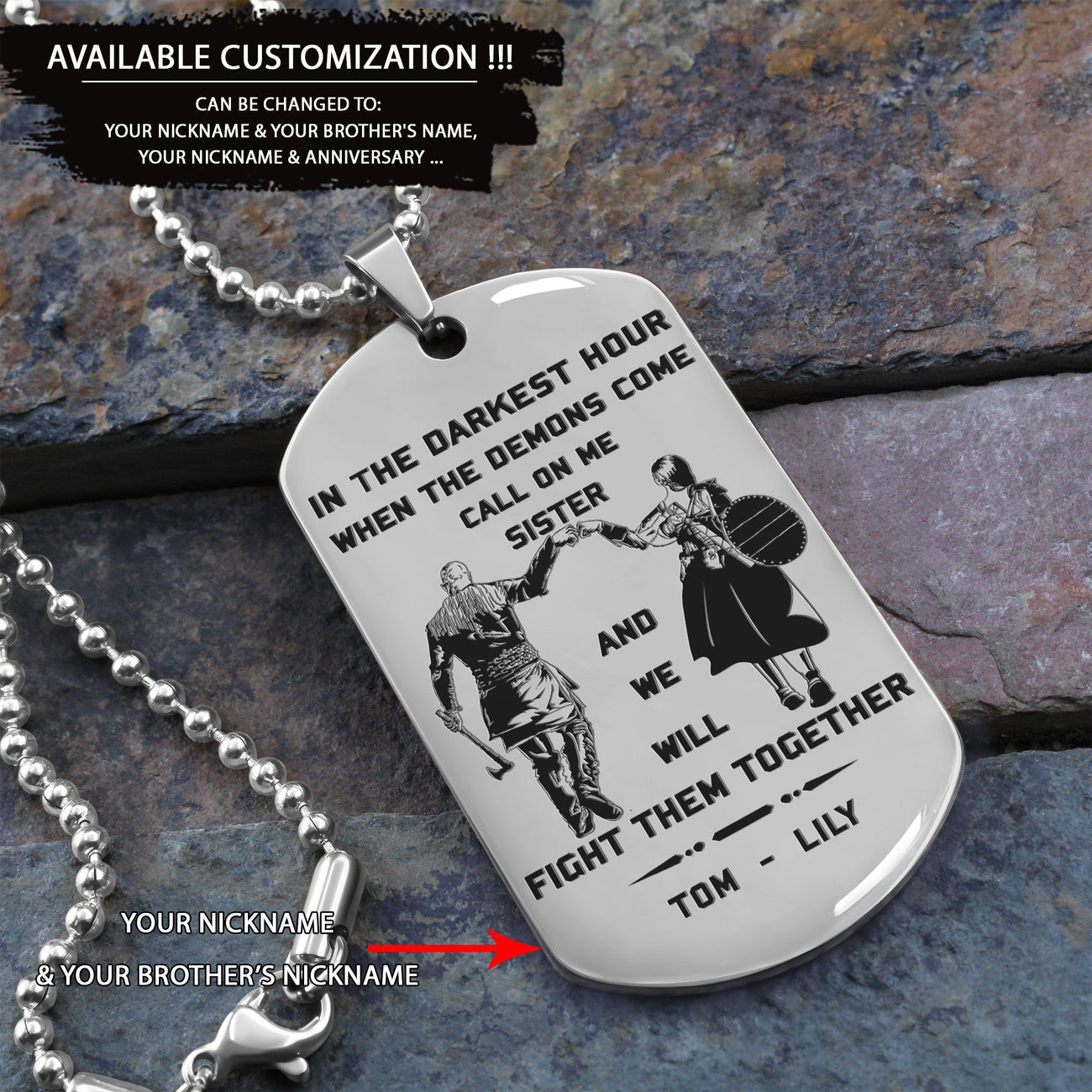 Ver3W Vikings customizable engraved black dog tag double sided gift from brother, brother forever