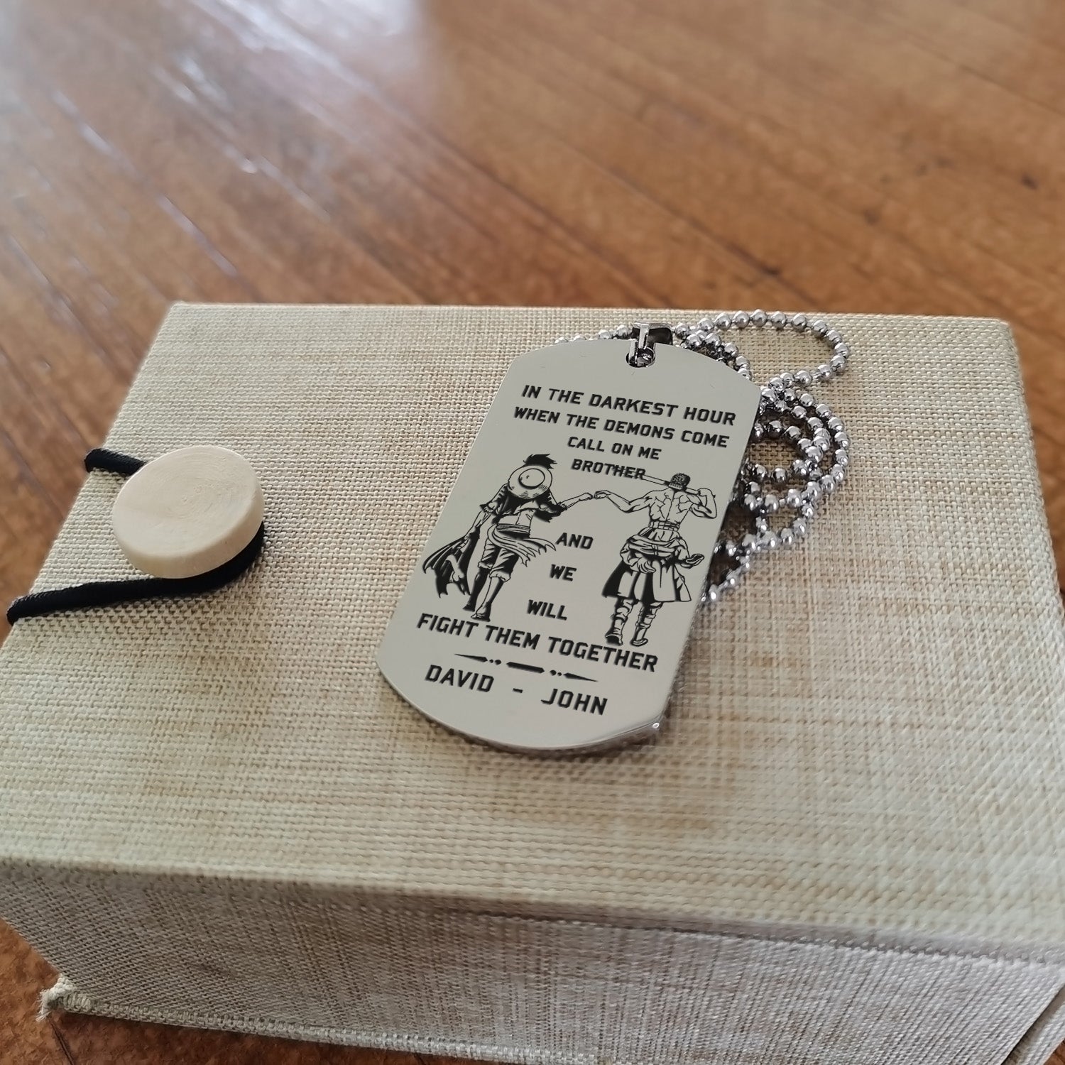 Viking Customizable engraved brother dog tag gift from brother, In the darkest hour, When the demons come call on me brother and we will fight them together