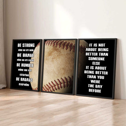 Combo 3 Sport Poster Canvas Be Strong When You Are Weak Be Badass Everyday It's About Being Better Than You Were The Day Before
