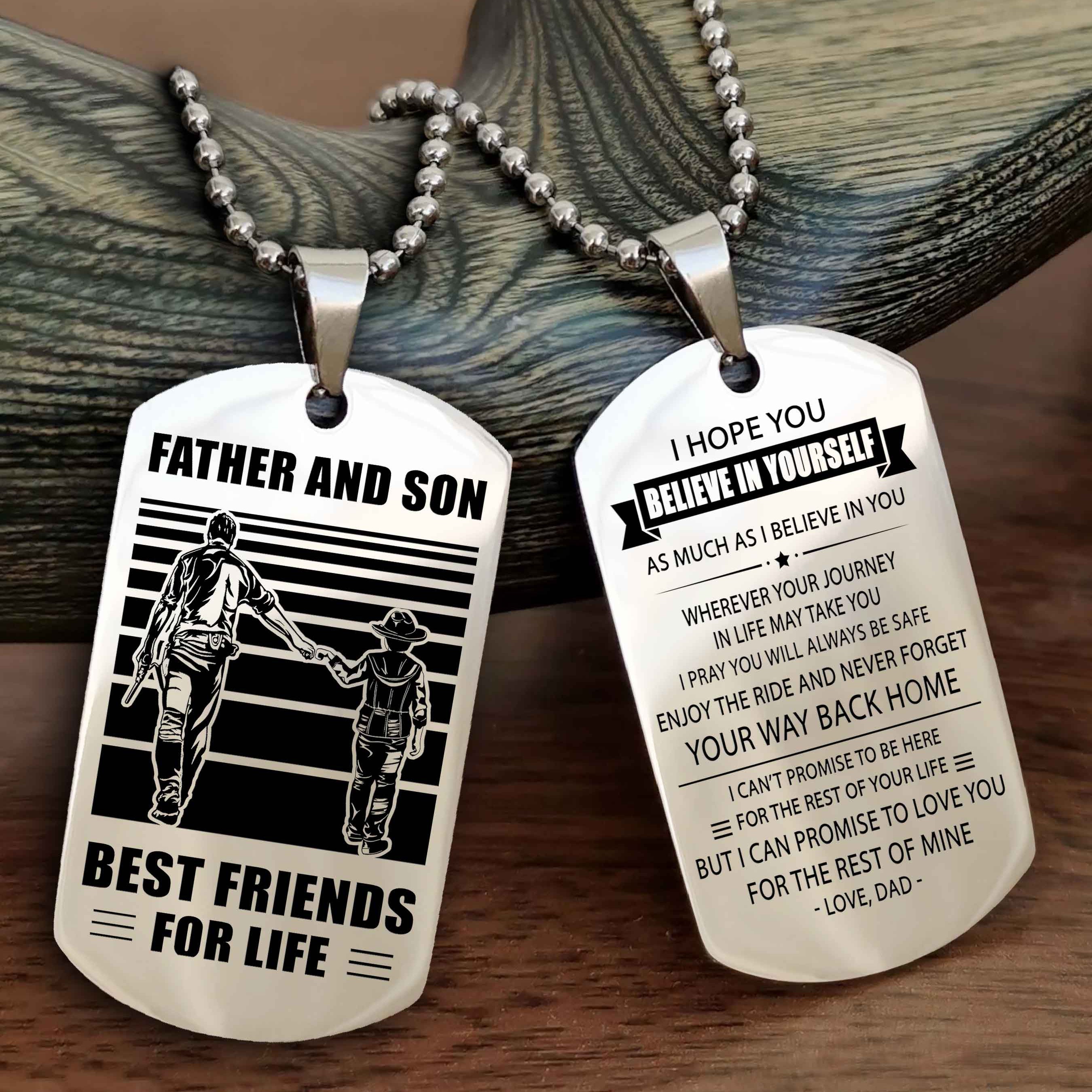 WD Personalized Double Side Dog Tag From Father To Son With Message On The Back Gift For Your Son