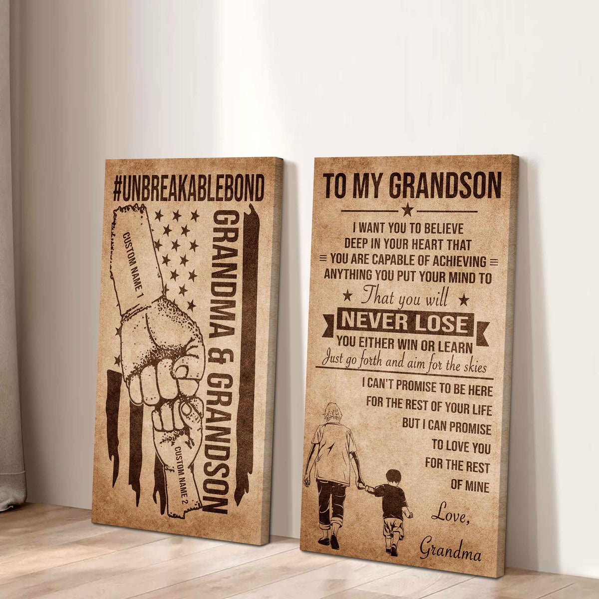Unbreakable Bond Canvas Set Grandma And Grandson You Will Never Lose You Either Win Or Learn