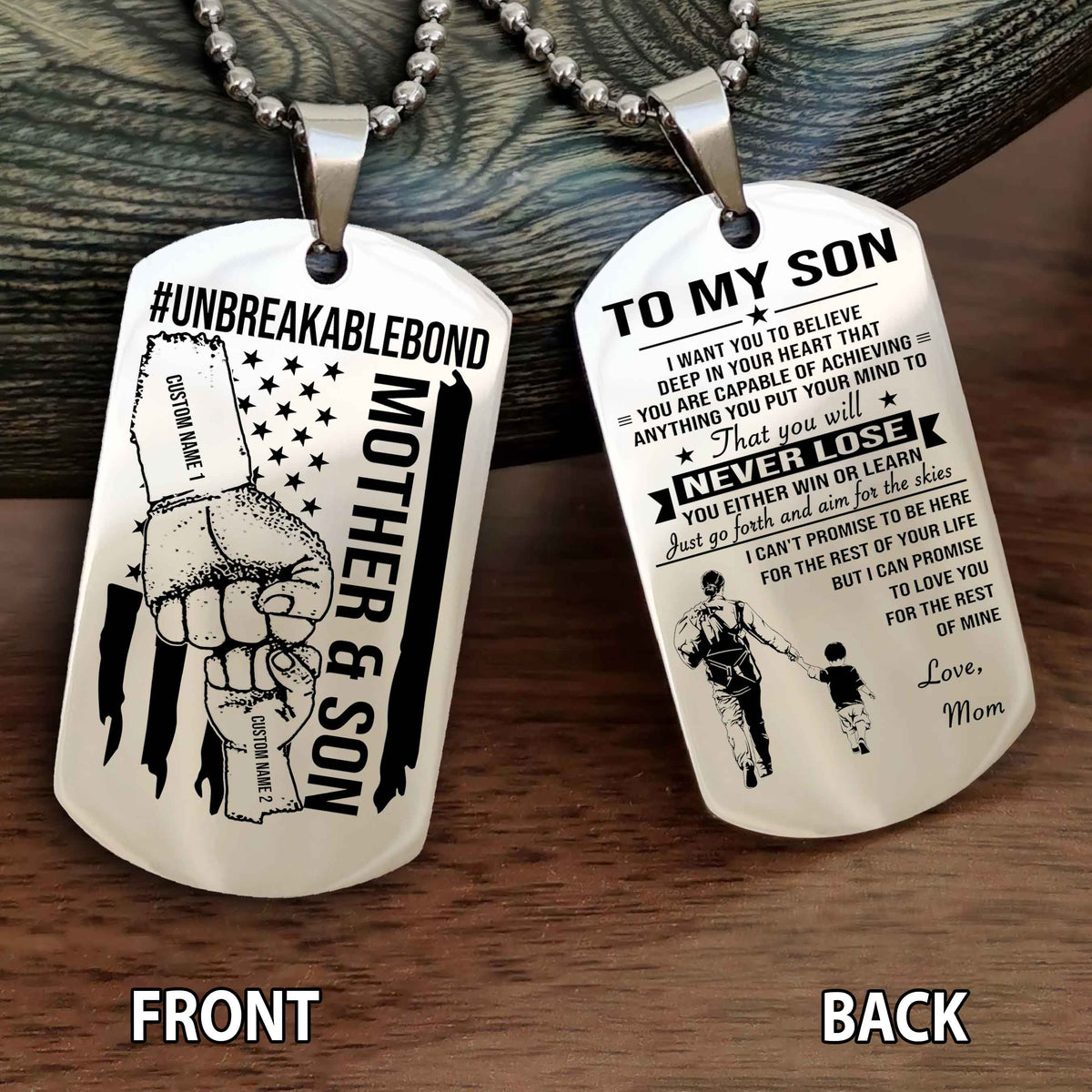 Mother And Son UnBreakable Bond Double Side Dog Tag You Will Never Lose You Either Win Or Learn