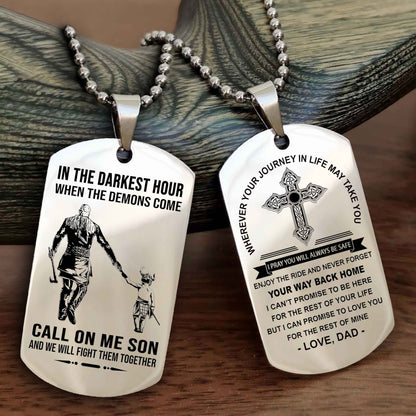 DRB Double Sided Cross Dog Tag Call On Me Son - Gift For Son From Dad Your Way Back Home