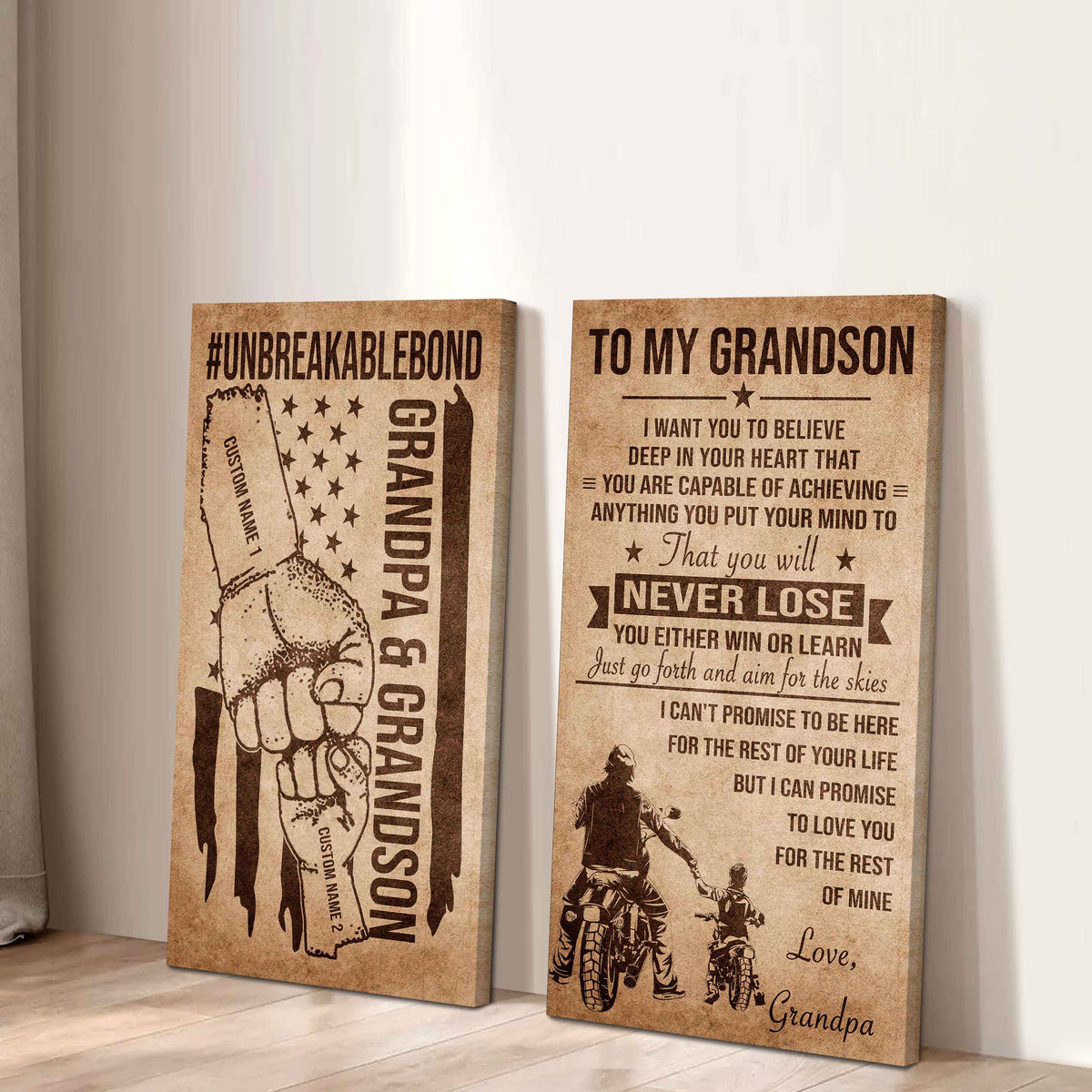 Unbreakable Bond Canvas Set Grandpa And Grandson Your Will Never Lose You Either Win Or Learn Gift For Your Grandson