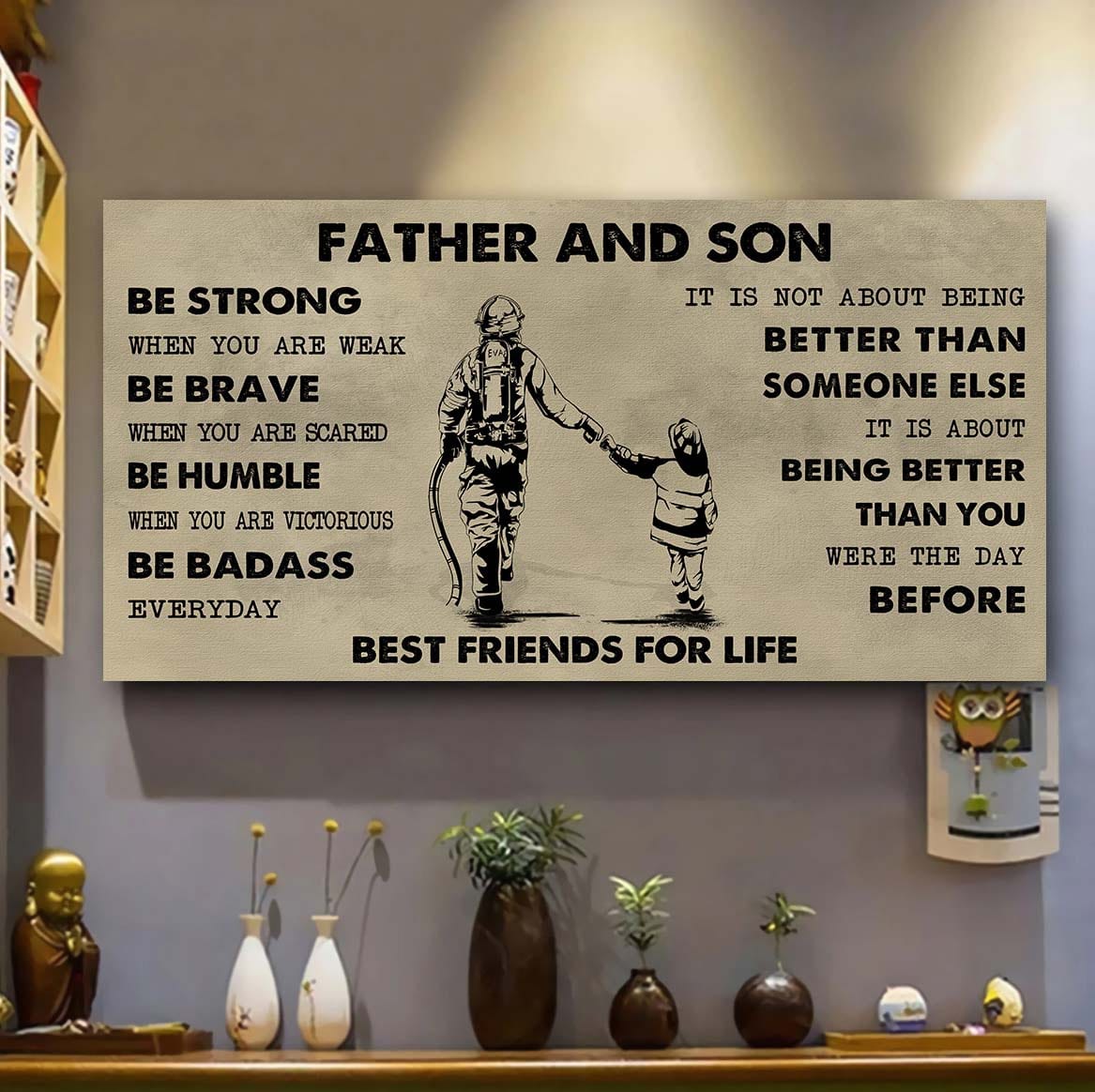 Ver 2 VGT Father And Son Best Friends For Life - Be Strong When You Are Weak Poster Canvas Gift For Son From Father-Photo Upload