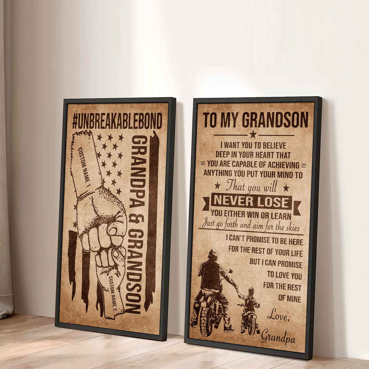 Unbreakable Bond Canvas Set Grandpa And Grandson Your Will Never Lose You Either Win Or Learn Gift For Your Grandson