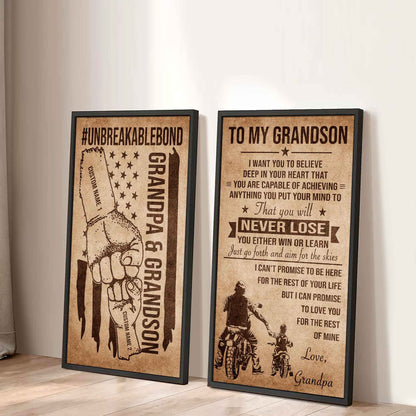 Unbreakable Bond Canvas Set Grandpa And Grandson Your Will Never Lose You Either Win Or Learn Gift For Your Grandson