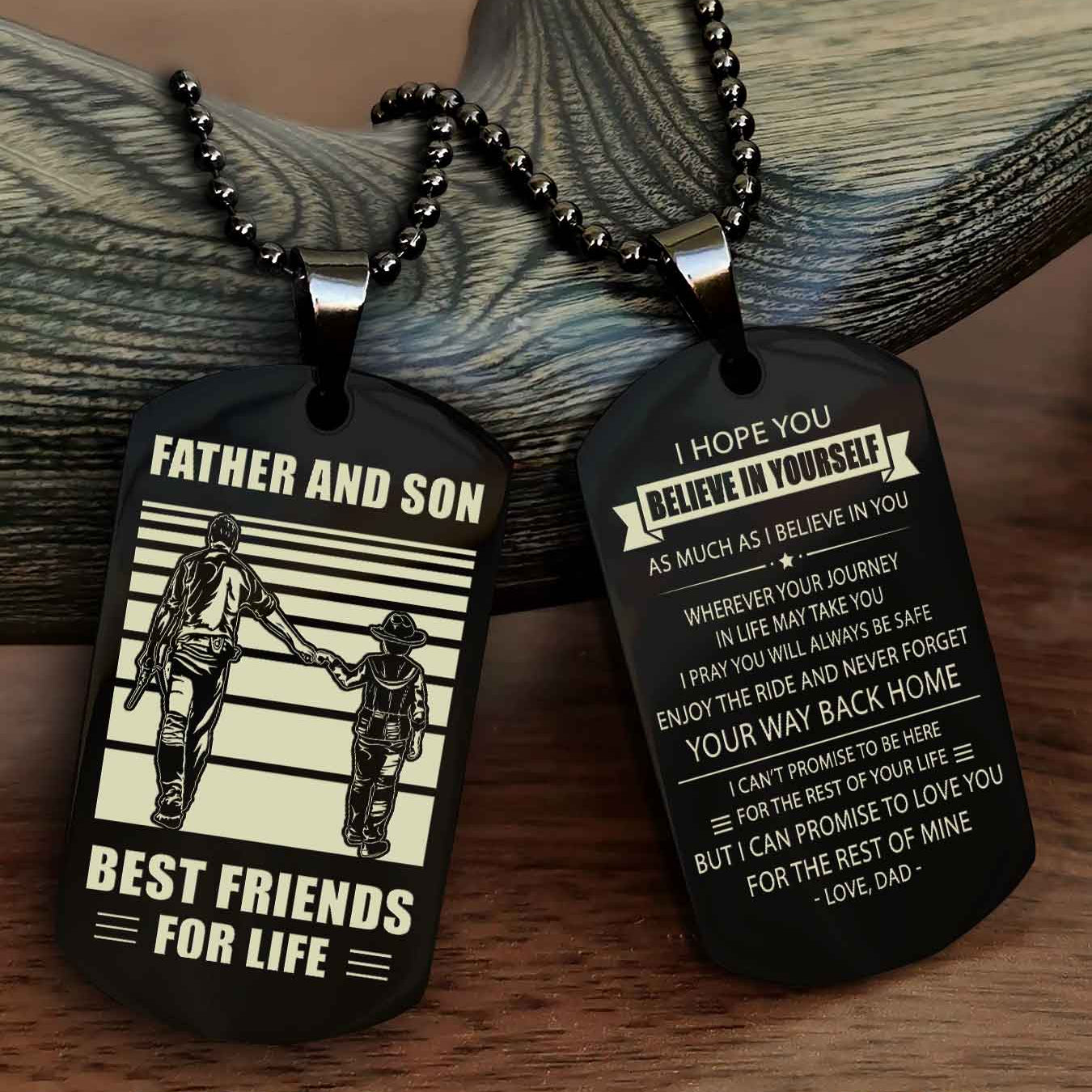 WD Personalized Double Side Dog Tag From Father To Son With Message On The Back Gift For Your Son