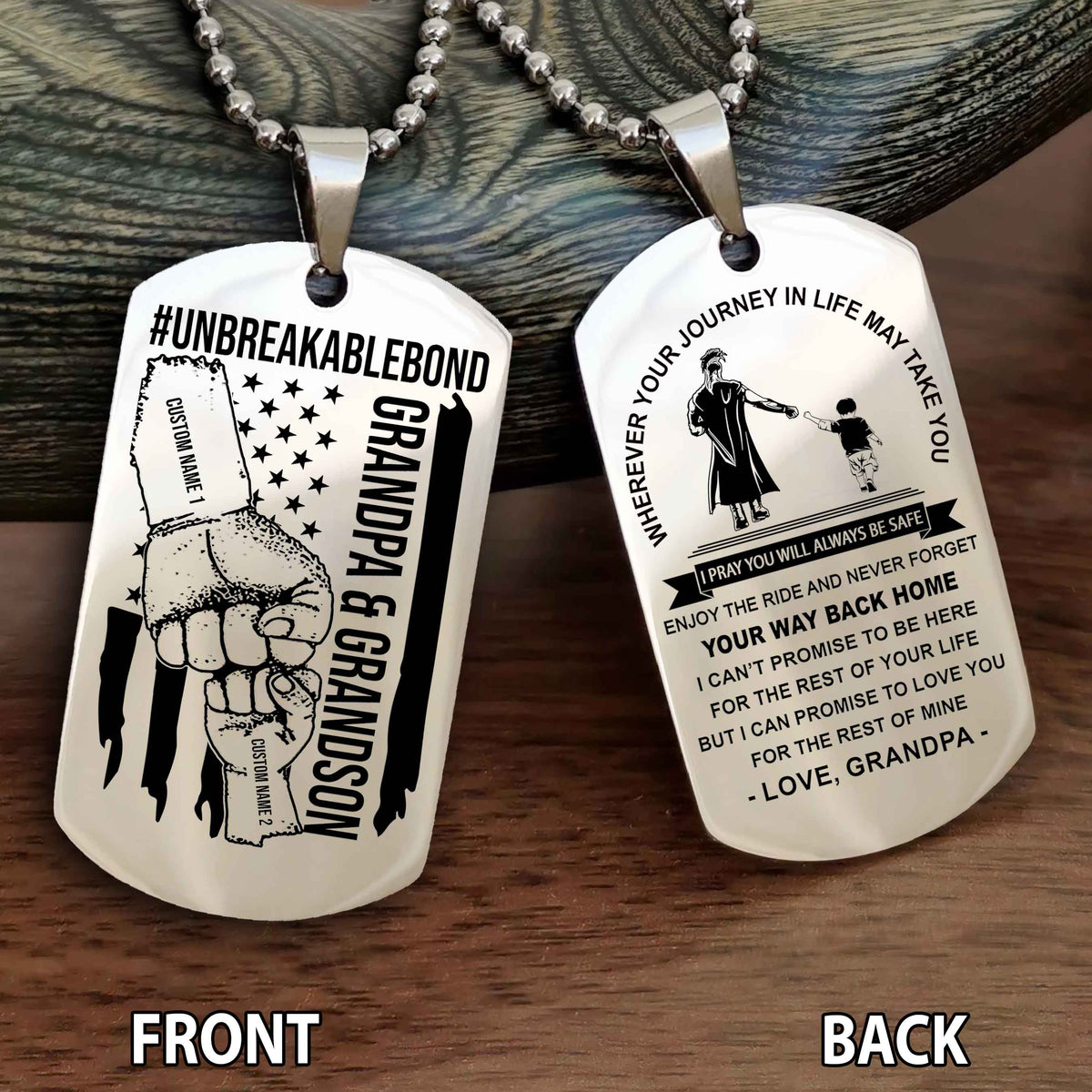 Grandpa And Grandson UnBreakable Bond Double Side Dog Tag Never Forget Your Way Back Home